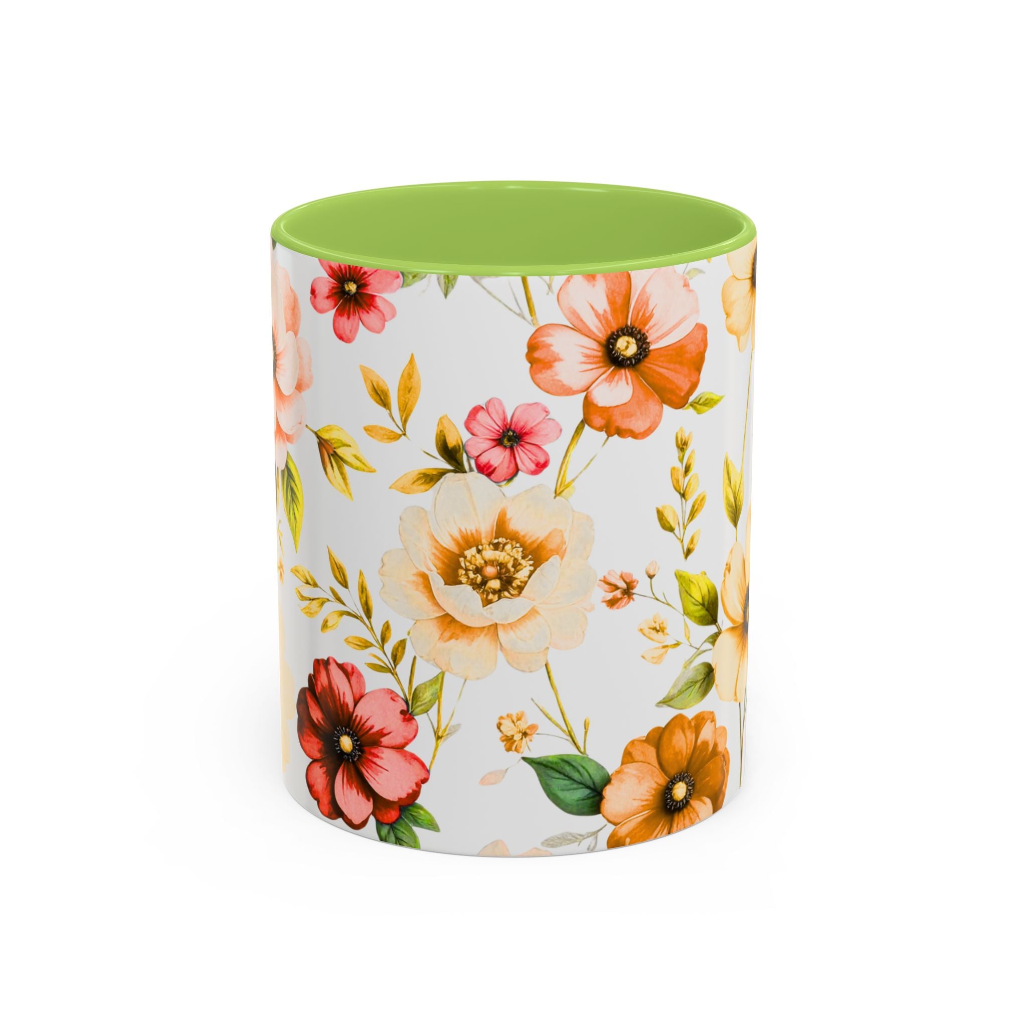 Floral Accent Coffee Mug — Vintage Watercolor Orange & Peach Flower Design