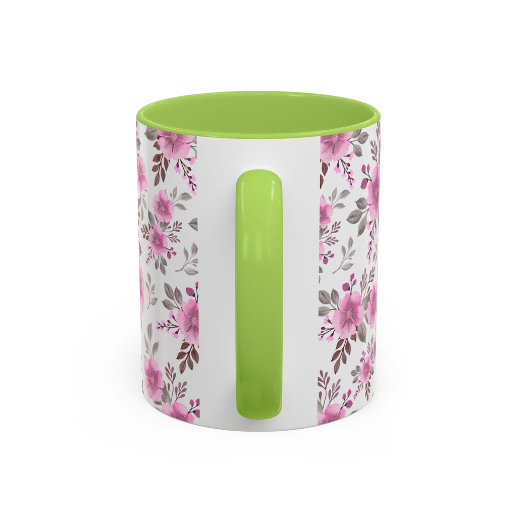 Pink Floral Accent Coffee Mug — Ceramic Rose Pattern 11/15oz