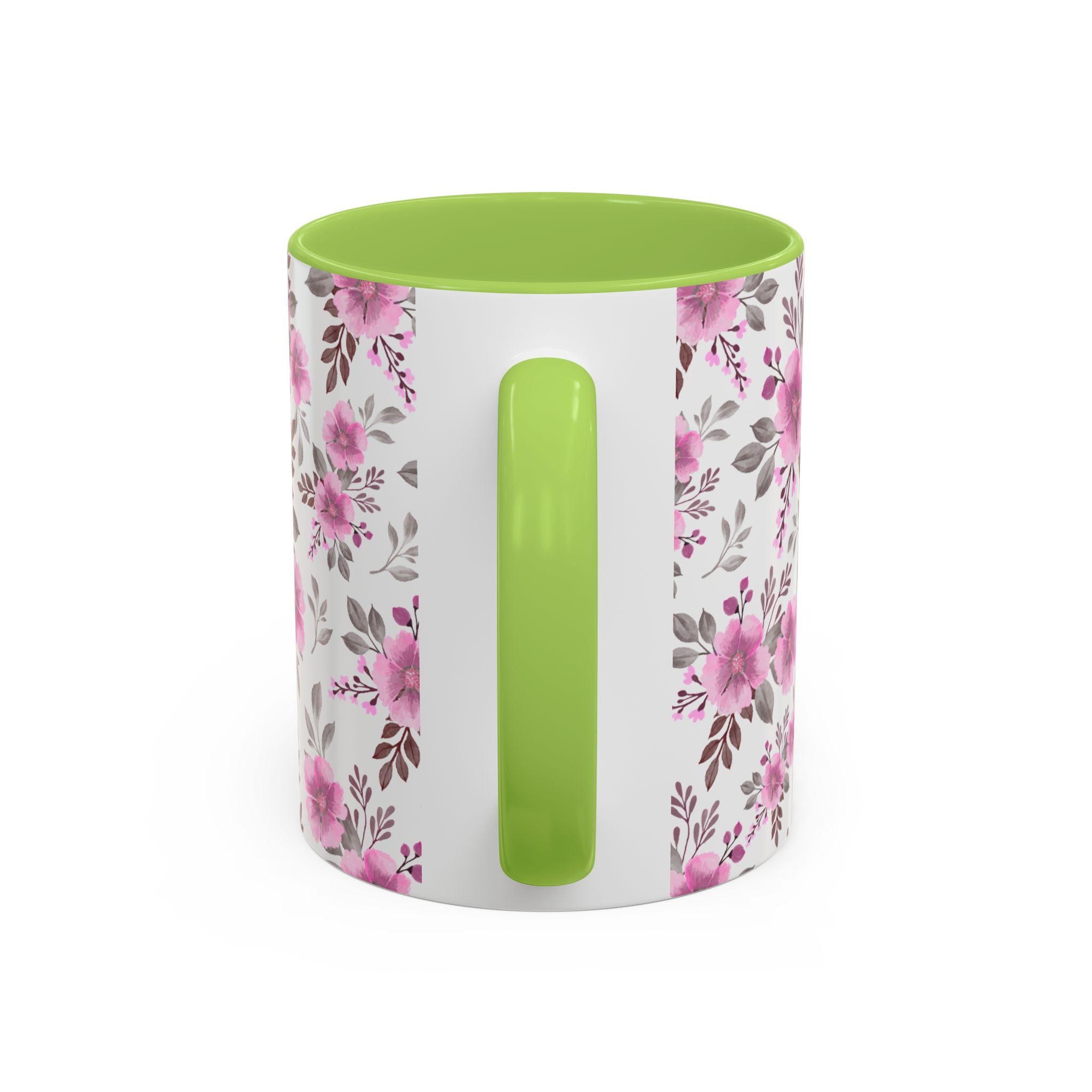 Pink Floral Accent Coffee Mug — Ceramic Rose Pattern 11/15oz