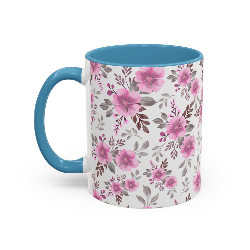 Pink Floral Accent Coffee Mug — Ceramic Rose Pattern 11/15oz