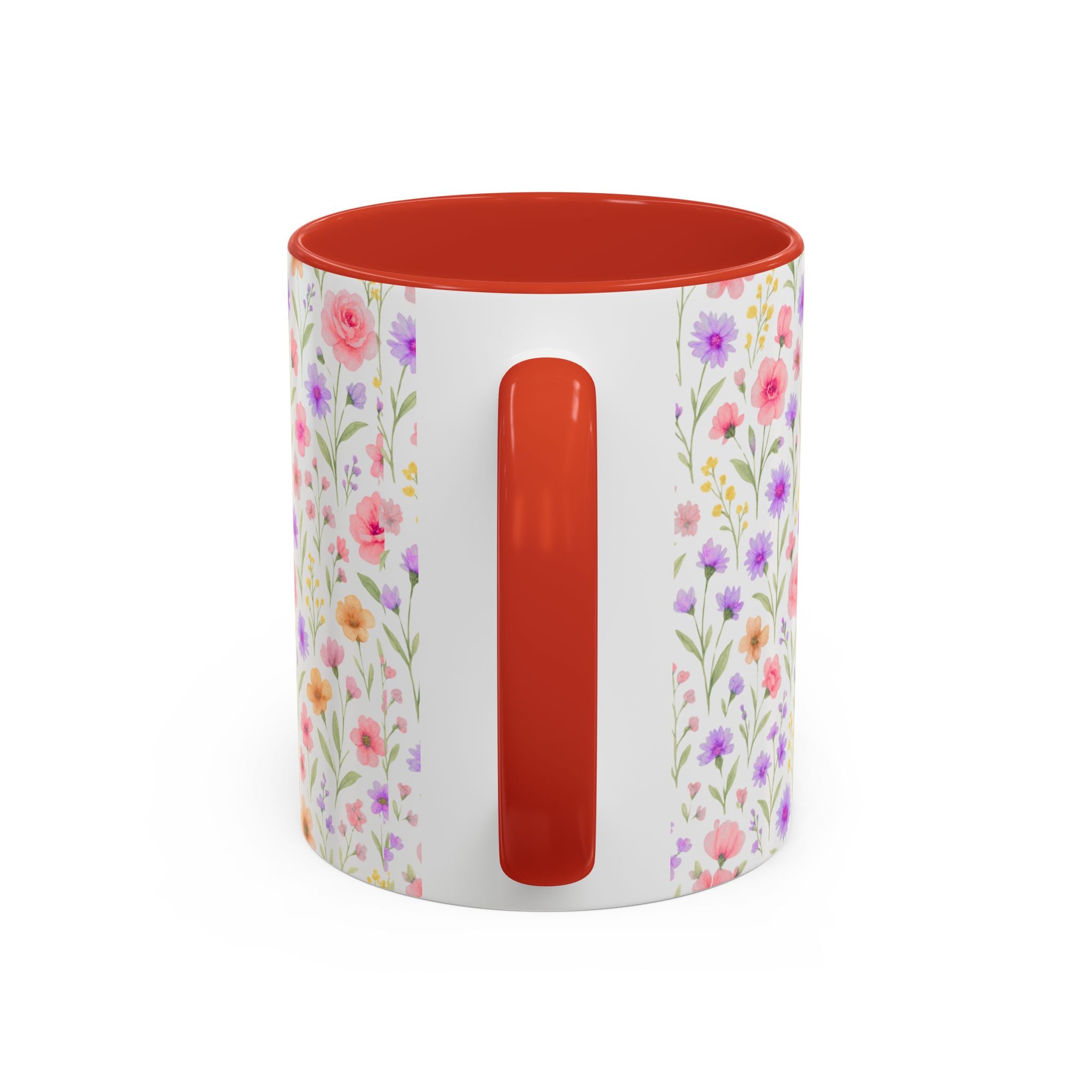Floral Watercolor Accent Coffee Mug — Pastel Wildflower Pattern (11/15 oz)