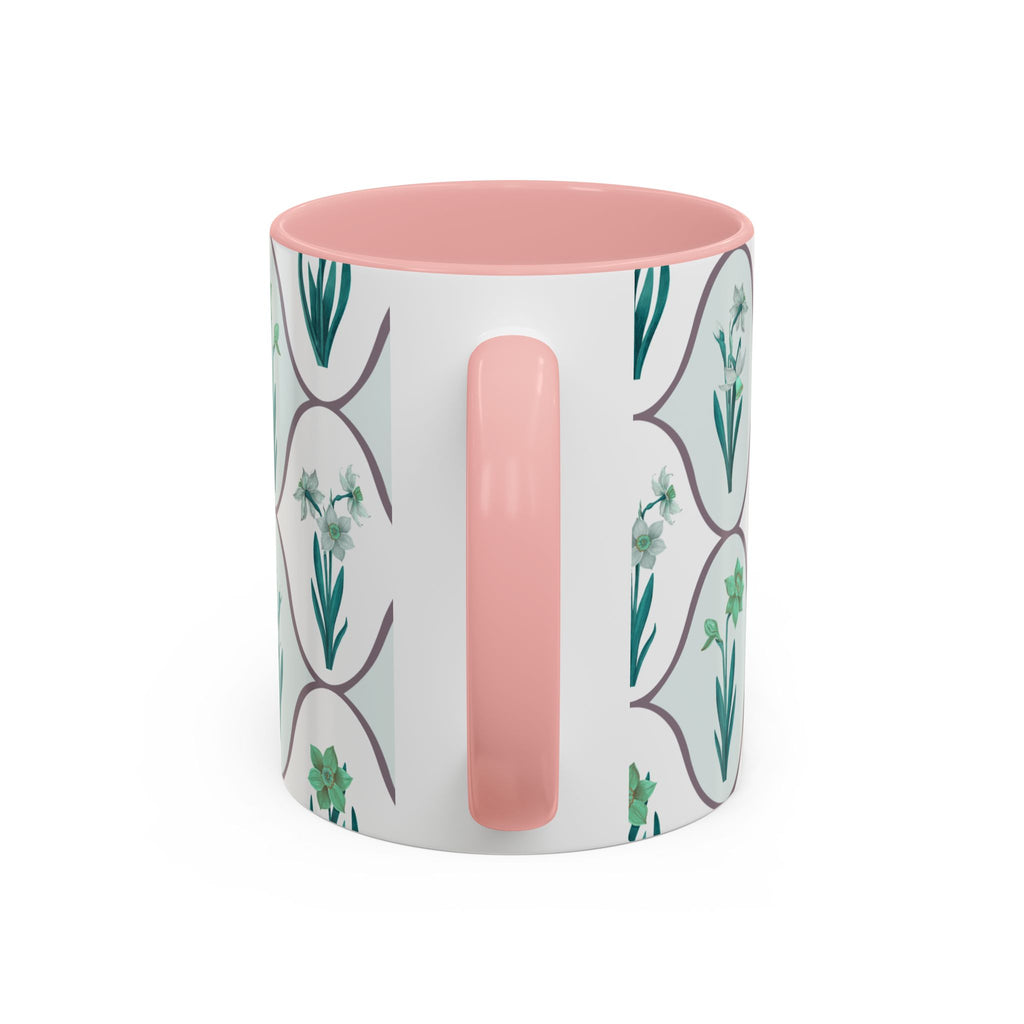 Floral Tile Accent Coffee Mug — Green Botanical Pattern (11/15 oz)