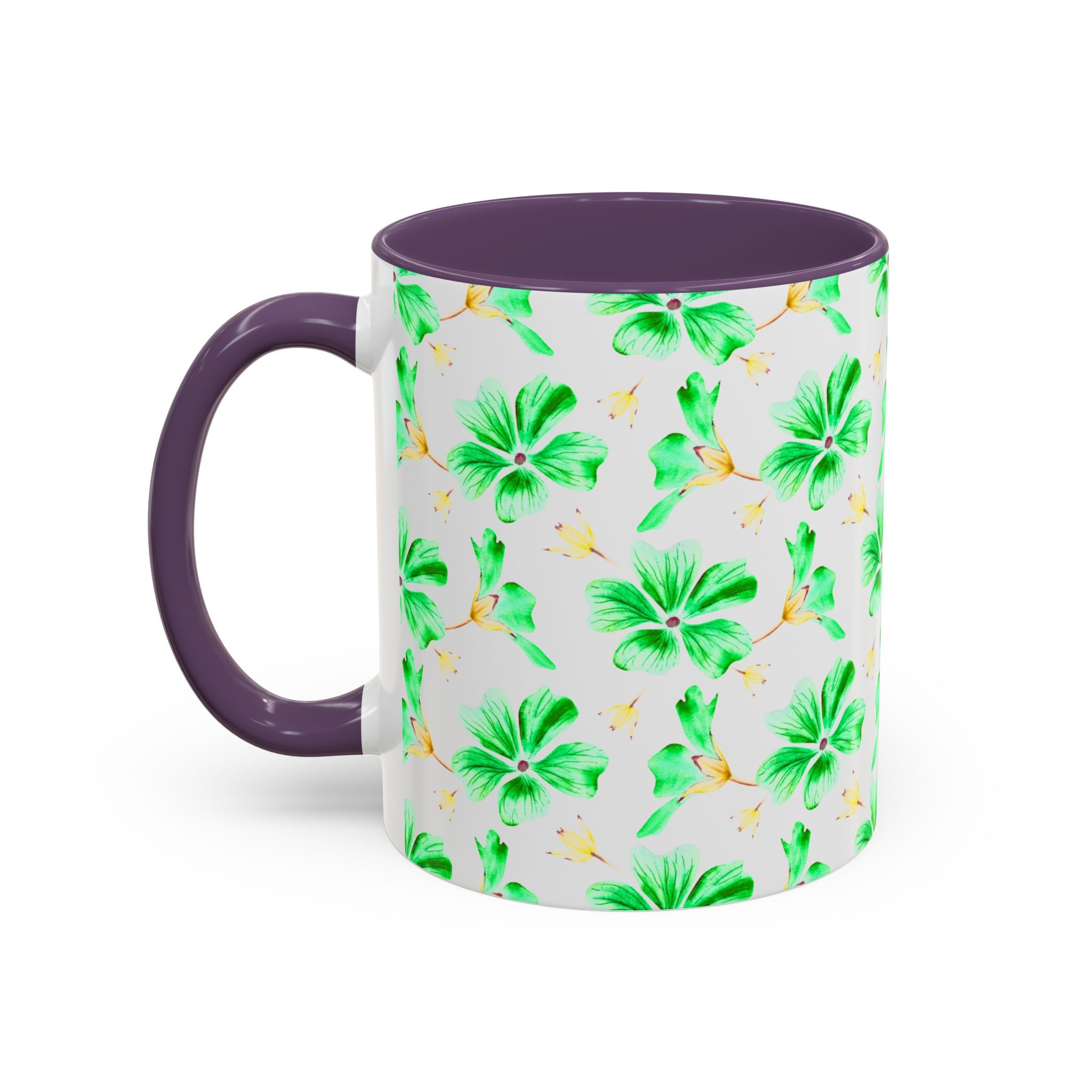 Green Watercolor Hibiscus Accent Coffee Mug – Tropical Floral Ceramic Mug