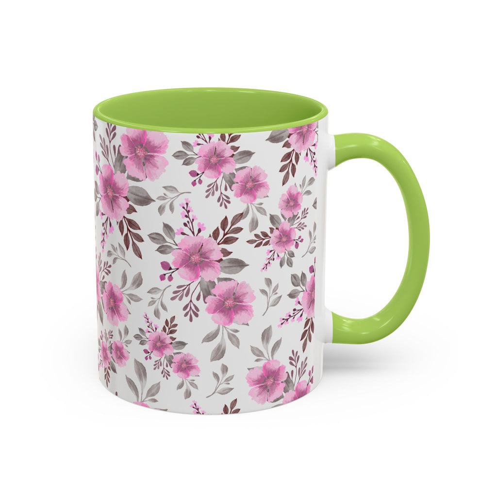 Pink Floral Accent Coffee Mug — Ceramic Rose Pattern 11/15oz