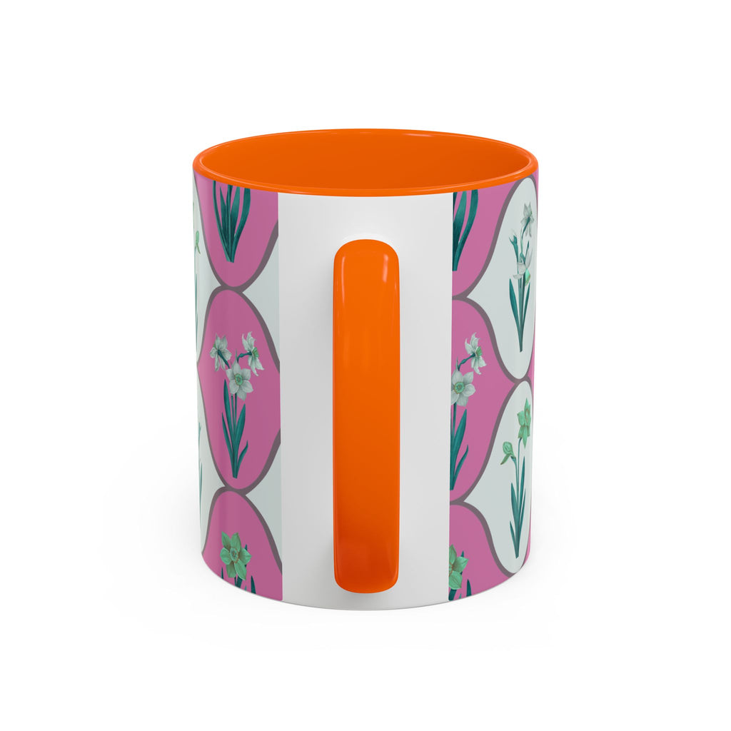 Floral Wave Accent Coffee Mug – Pink Retro Daffodil Pattern (11/15oz)