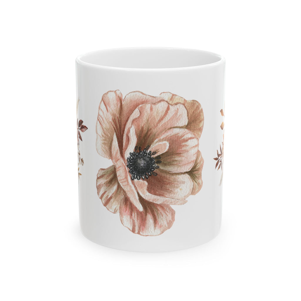 Floral Anemone Ceramic Mug — Boho Neutral Flower Coffee Cup (11oz, 15oz)