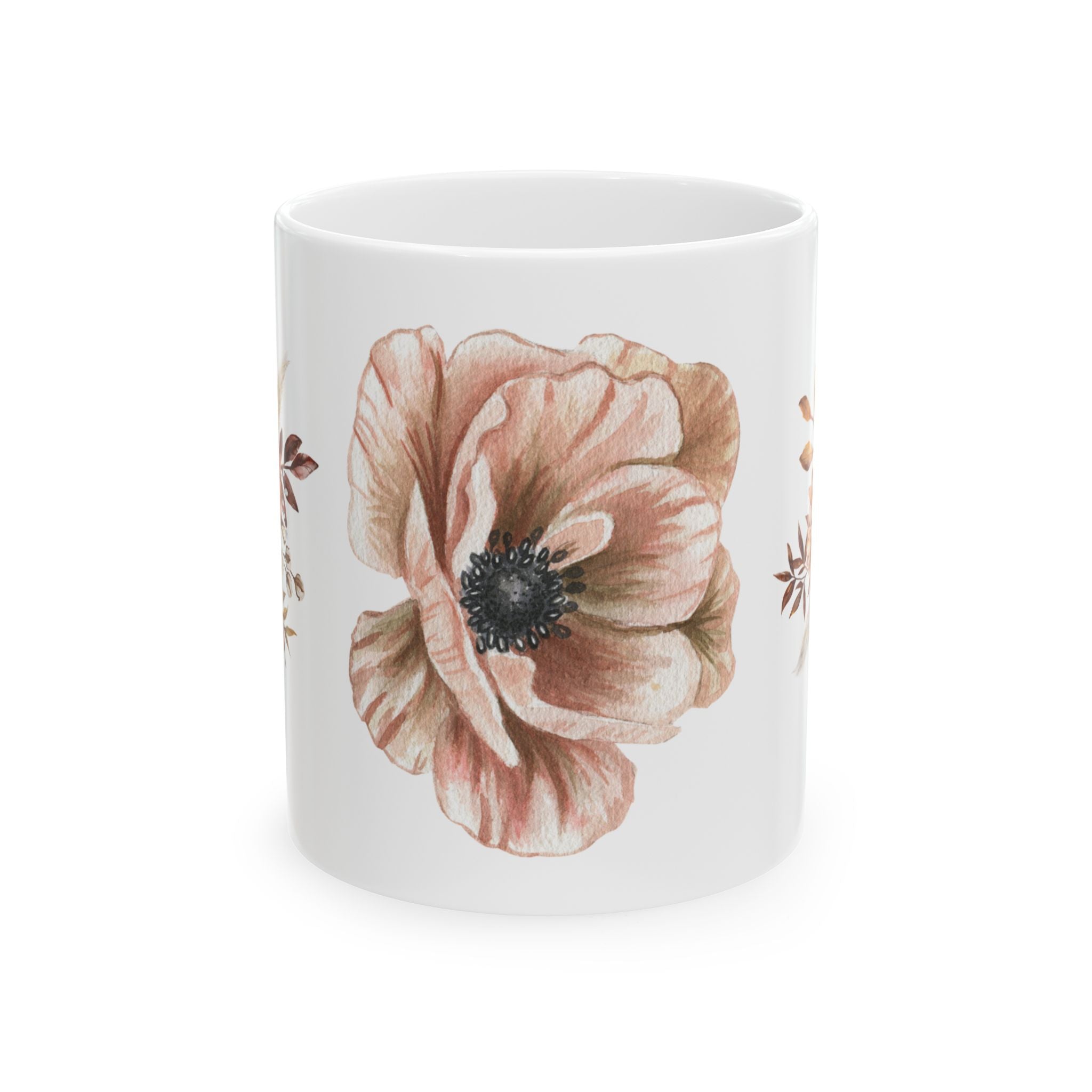 Floral Anemone Ceramic Mug — Boho Neutral Flower Coffee Cup (11oz, 15oz)