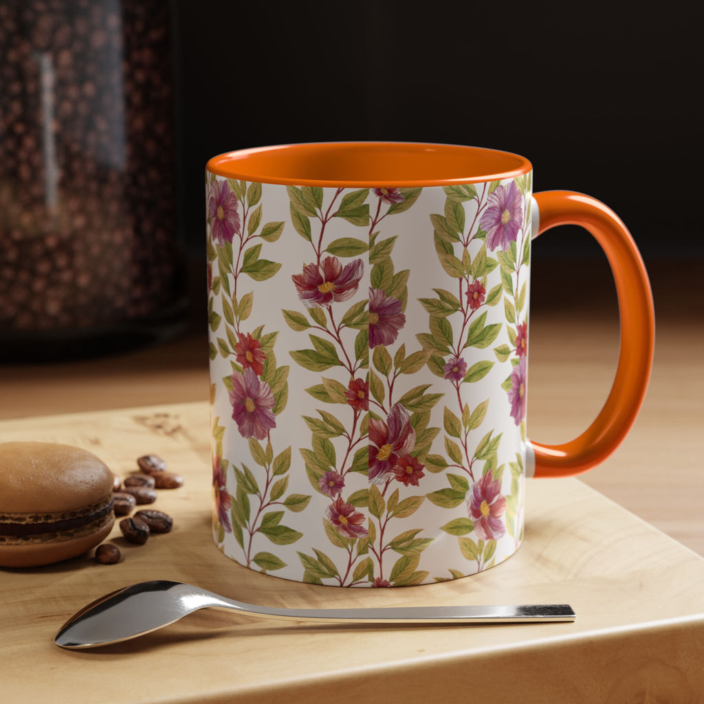 Floral Vine Accent Coffee Mug — Purple Watercolor Blossoms (11/15oz)