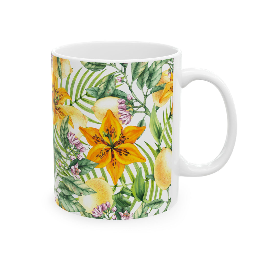 Citrus Lily Ceramic Mug — Tropical Floral Coffee Cup (11oz & 15oz)