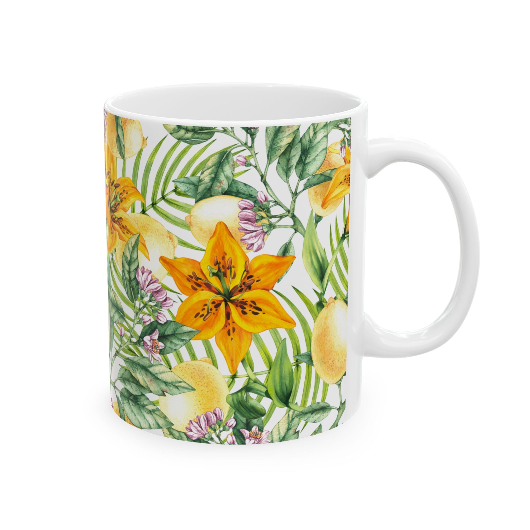 Citrus Lily Ceramic Mug — Tropical Floral Coffee Cup (11oz & 15oz)