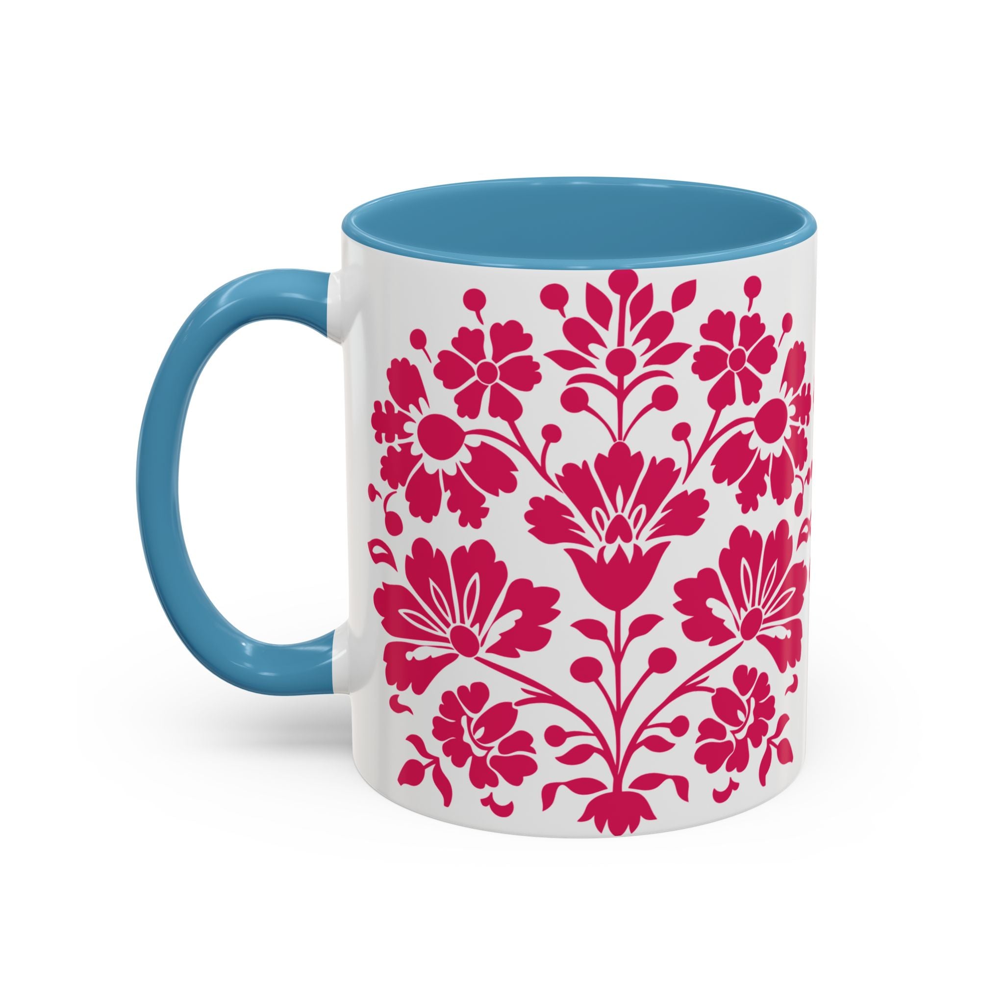 Pink Floral Accent Coffee Mug – 11/15oz Decorative Tea & Coffee Cup