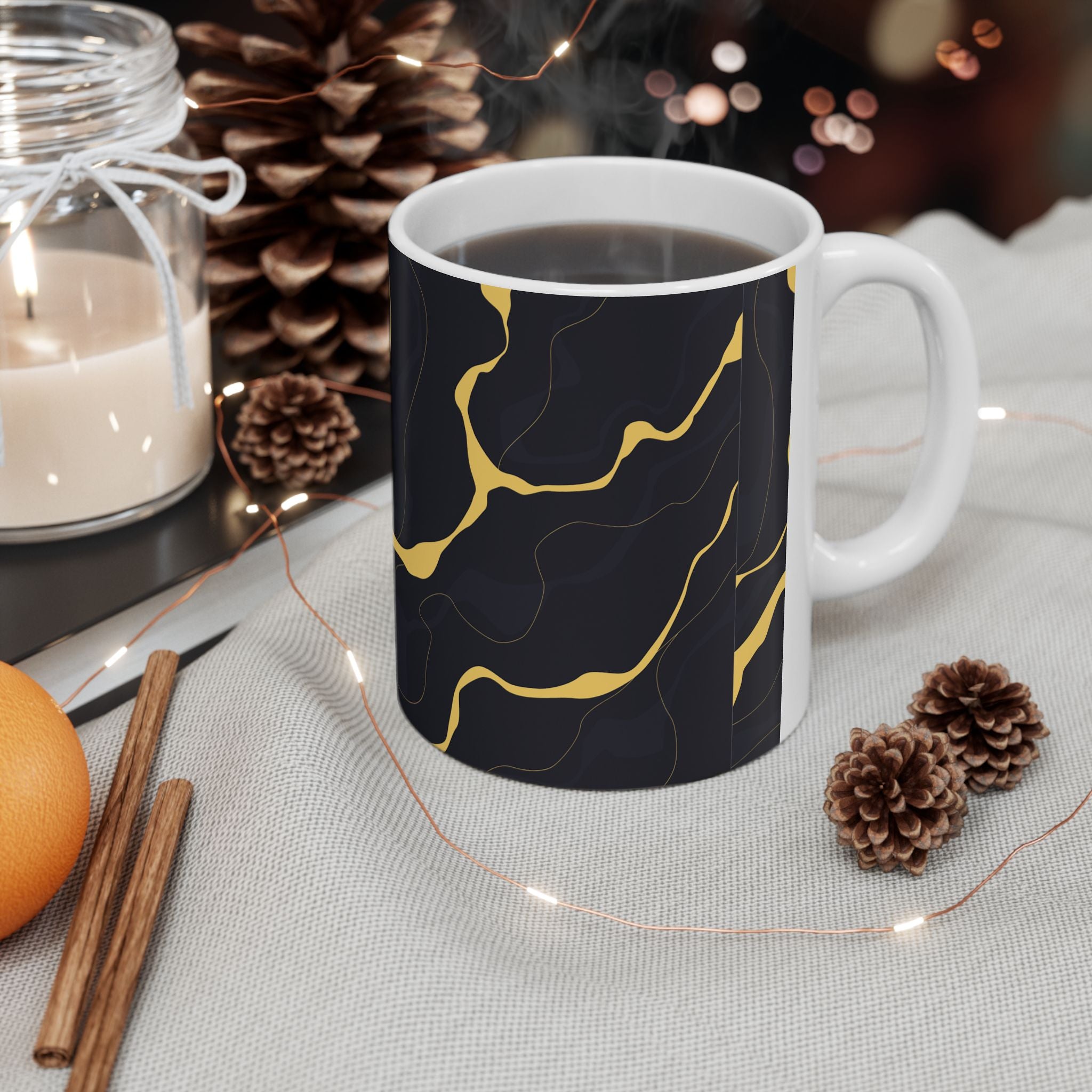 Black & Gold Marble Ceramic Mug — Elegant Abstract Coffee Cup (11oz, 15oz)