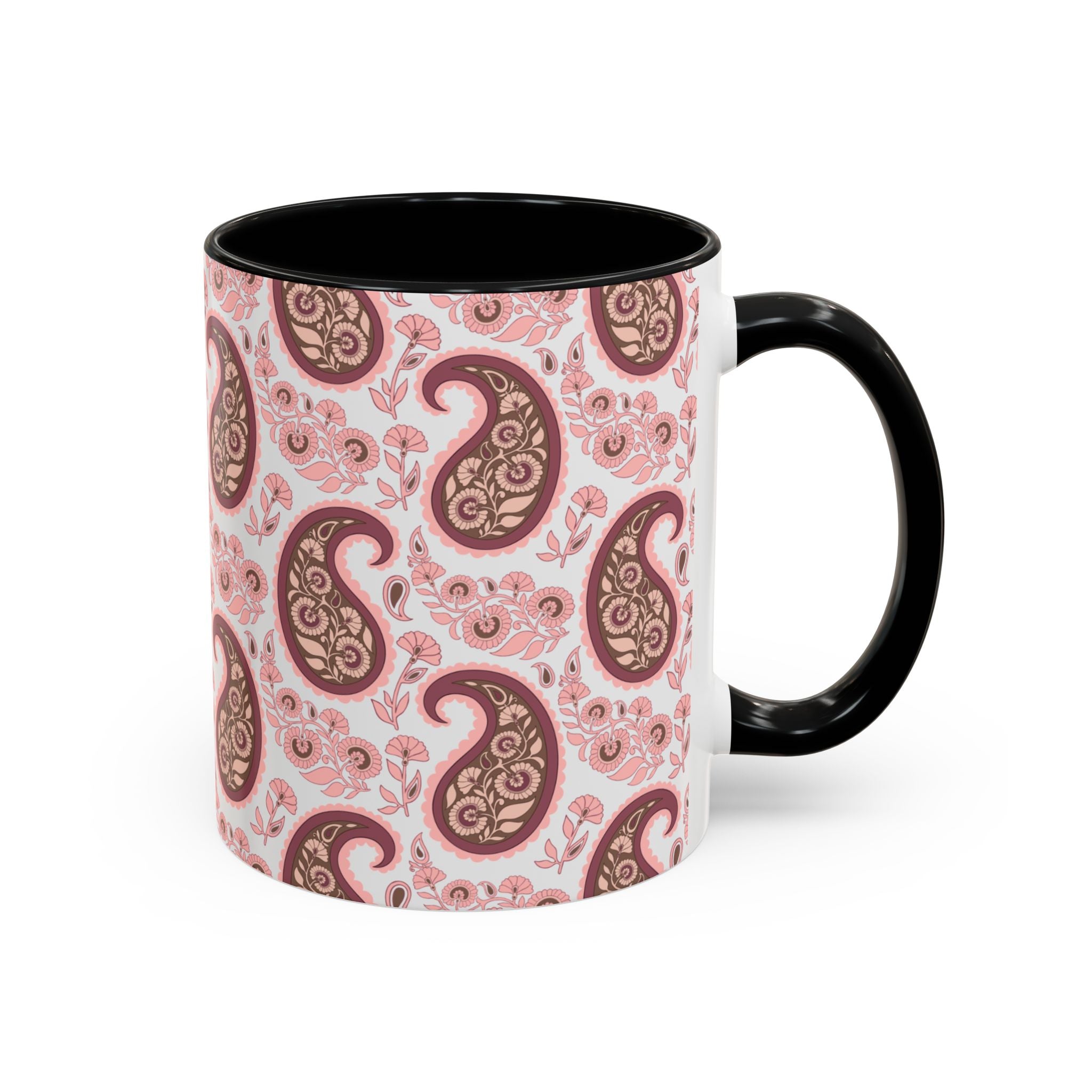 Pink Paisley Accent Coffee Mug — Decorative Floral Pattern 11/15oz