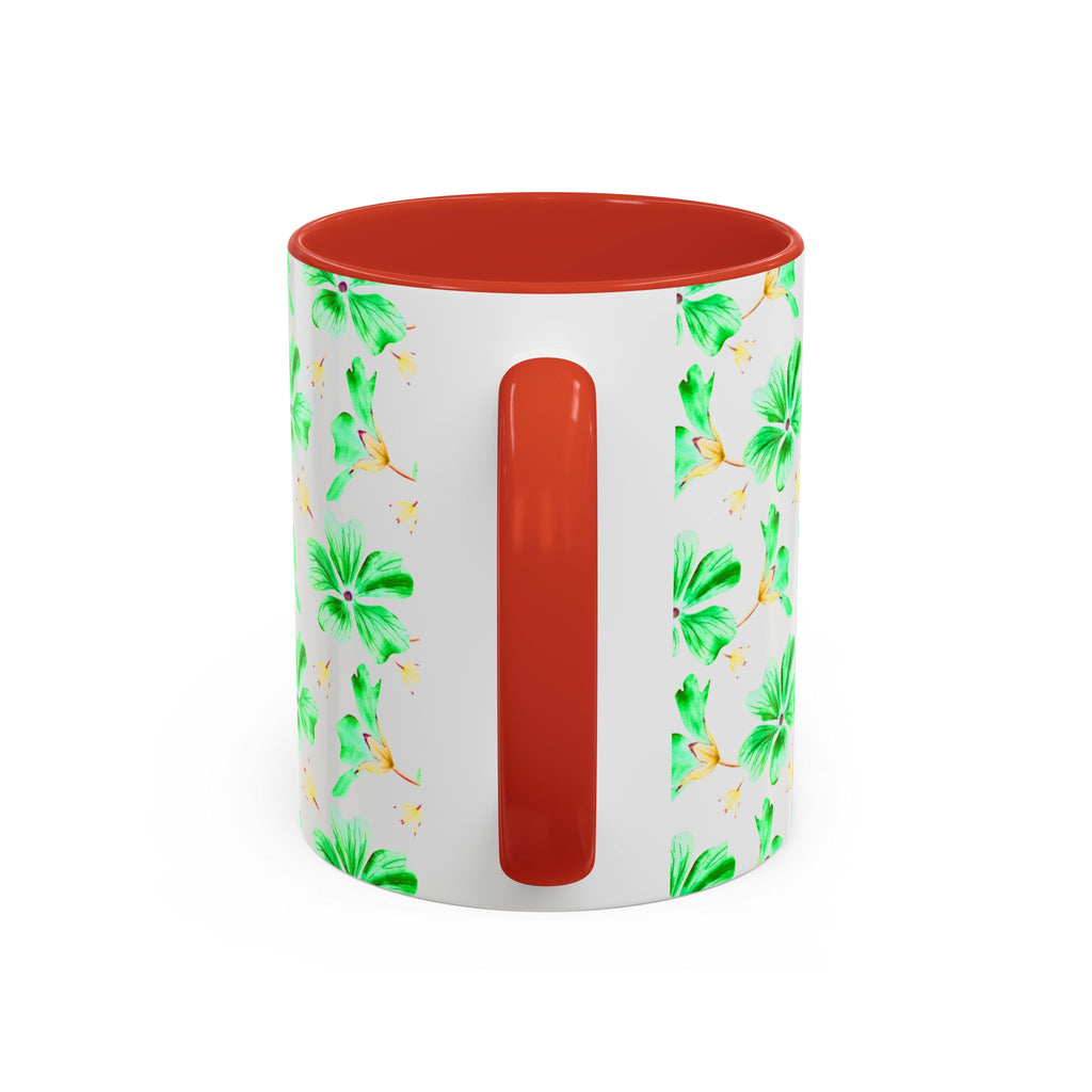 Green Watercolor Hibiscus Accent Coffee Mug – Tropical Floral Ceramic Mug