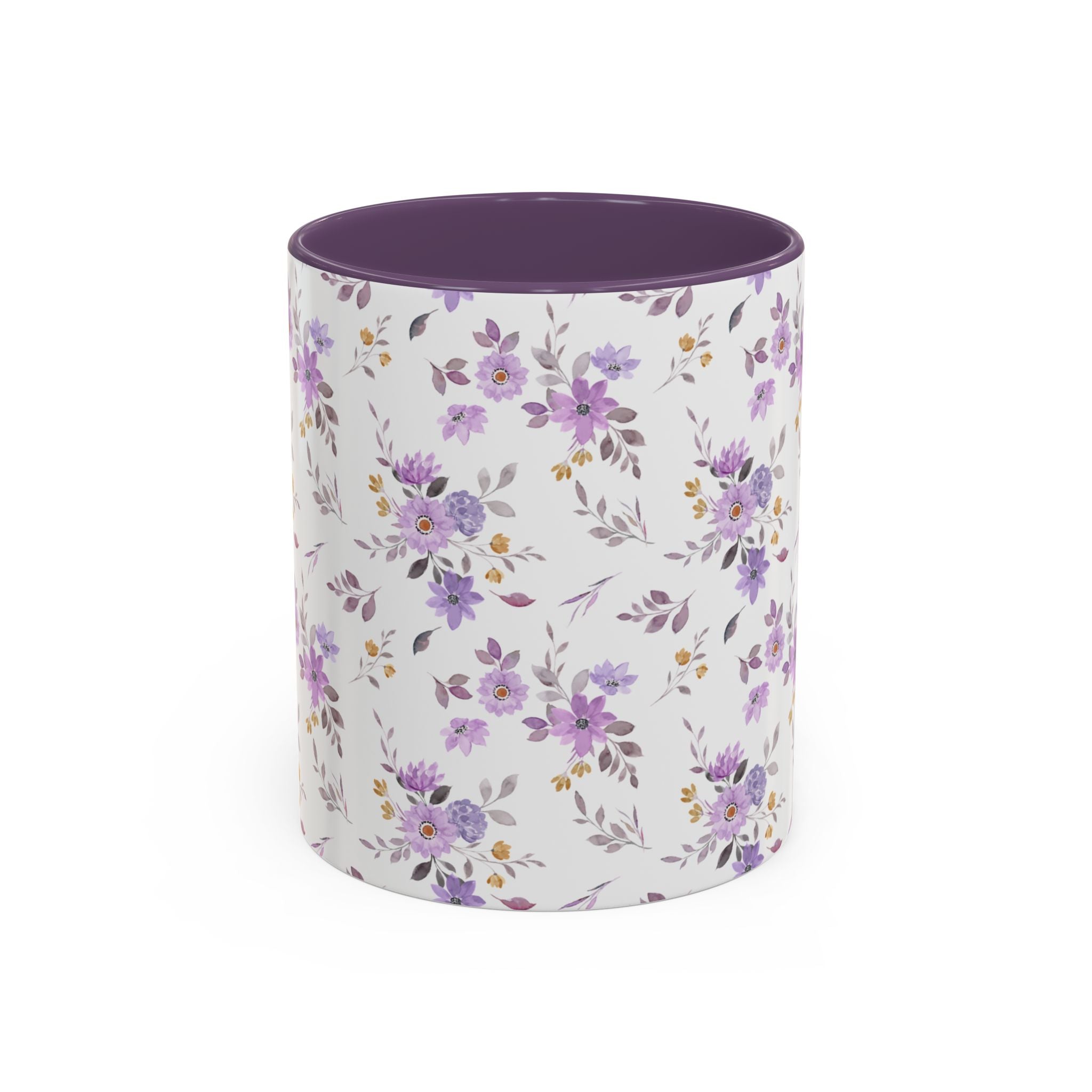 Floral Lavender Accent Coffee Mug — Purple Vintage Rose Pattern (11/15oz)