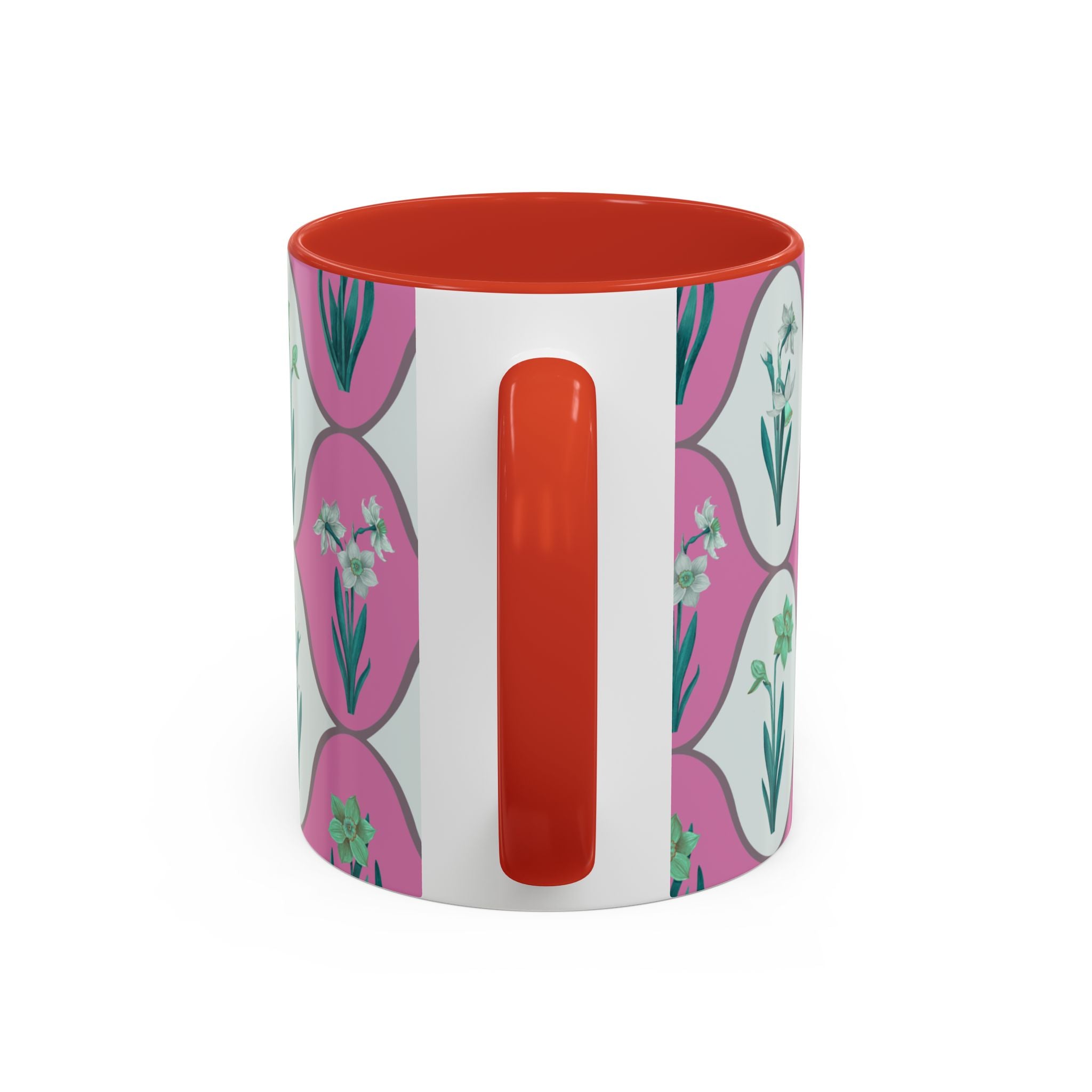 Floral Wave Accent Coffee Mug – Pink Retro Daffodil Pattern (11/15oz)