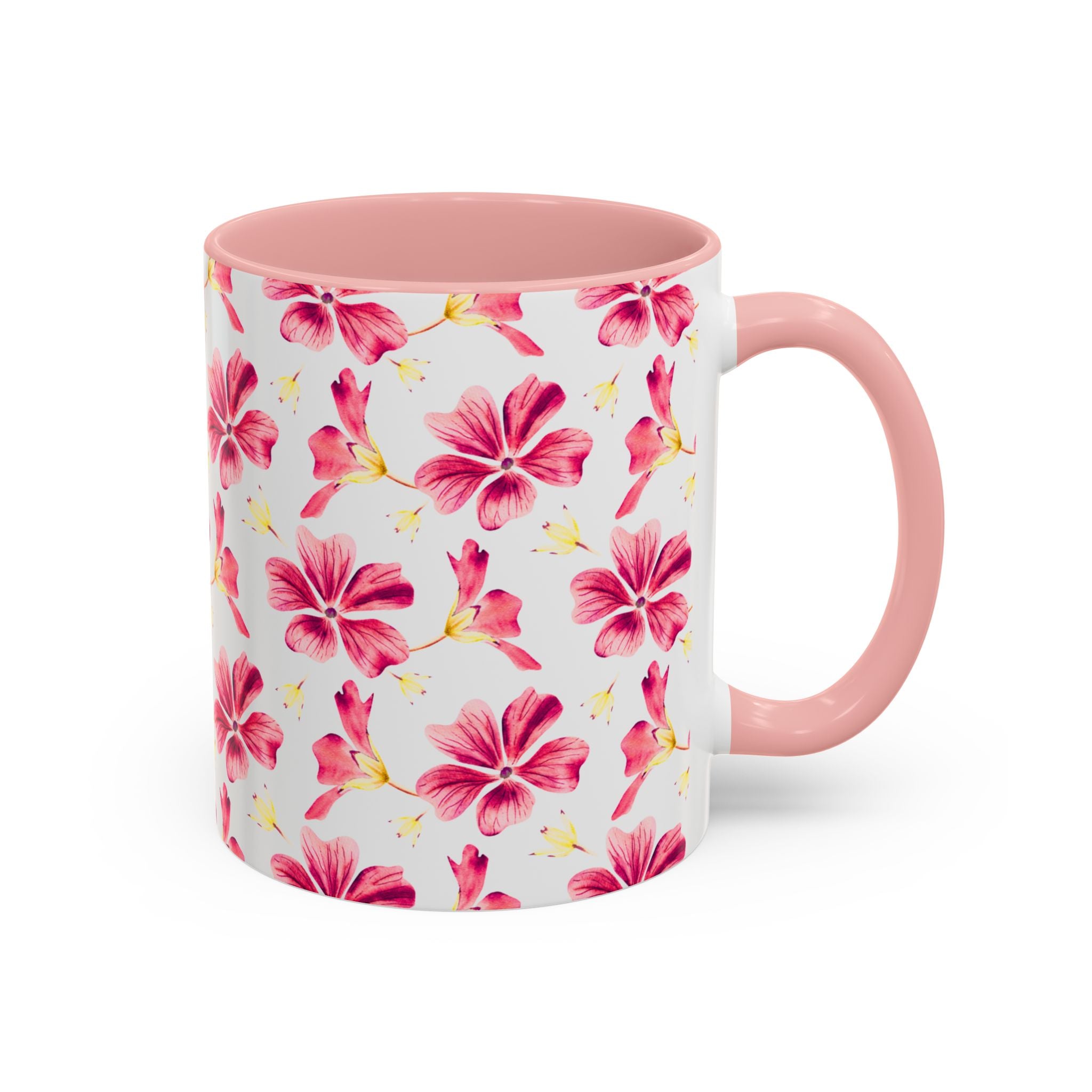 Pink Floral Accent Coffee Mug – Watercolor Hibiscus Pattern (11/15 oz)