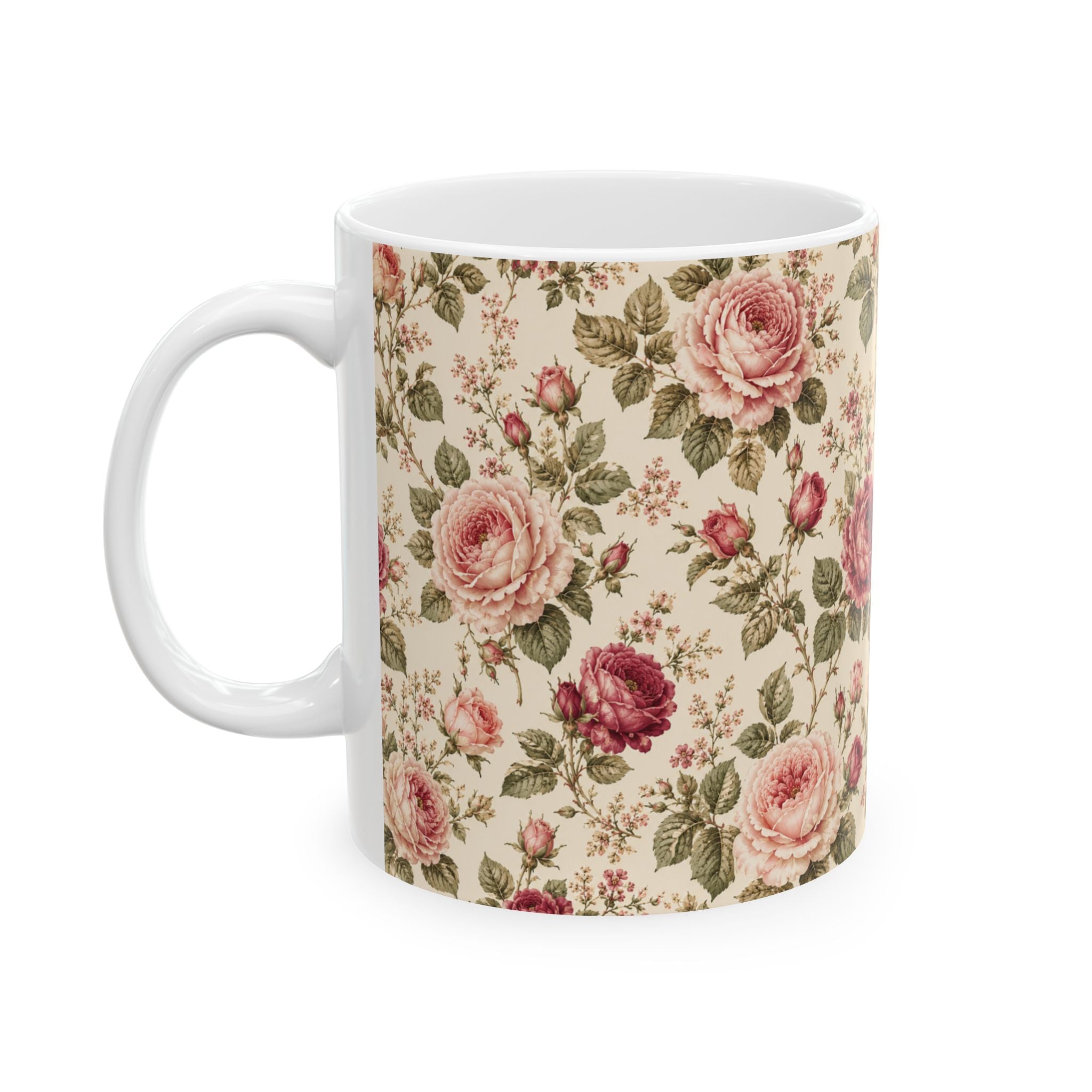 Vintage Rose Ceramic Mug – Floral Cottagecore Coffee Cup (11oz & 15oz)