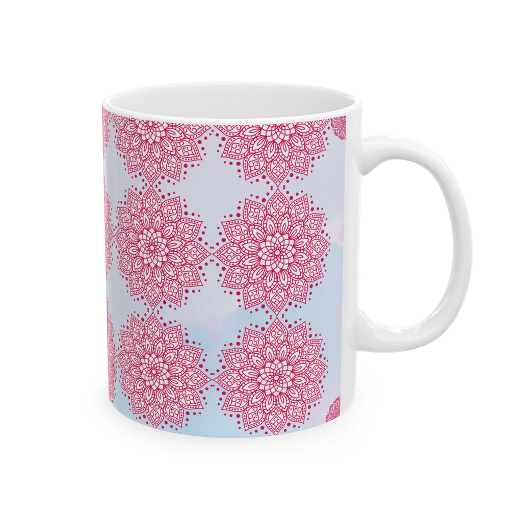 Pink Mandala Ceramic Mug — Floral Kaleidoscope Coffee Cup (11oz/15oz)