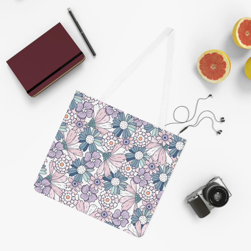 Floral Meadow Shoulder Tote — Pastel Daisy All-Over Print