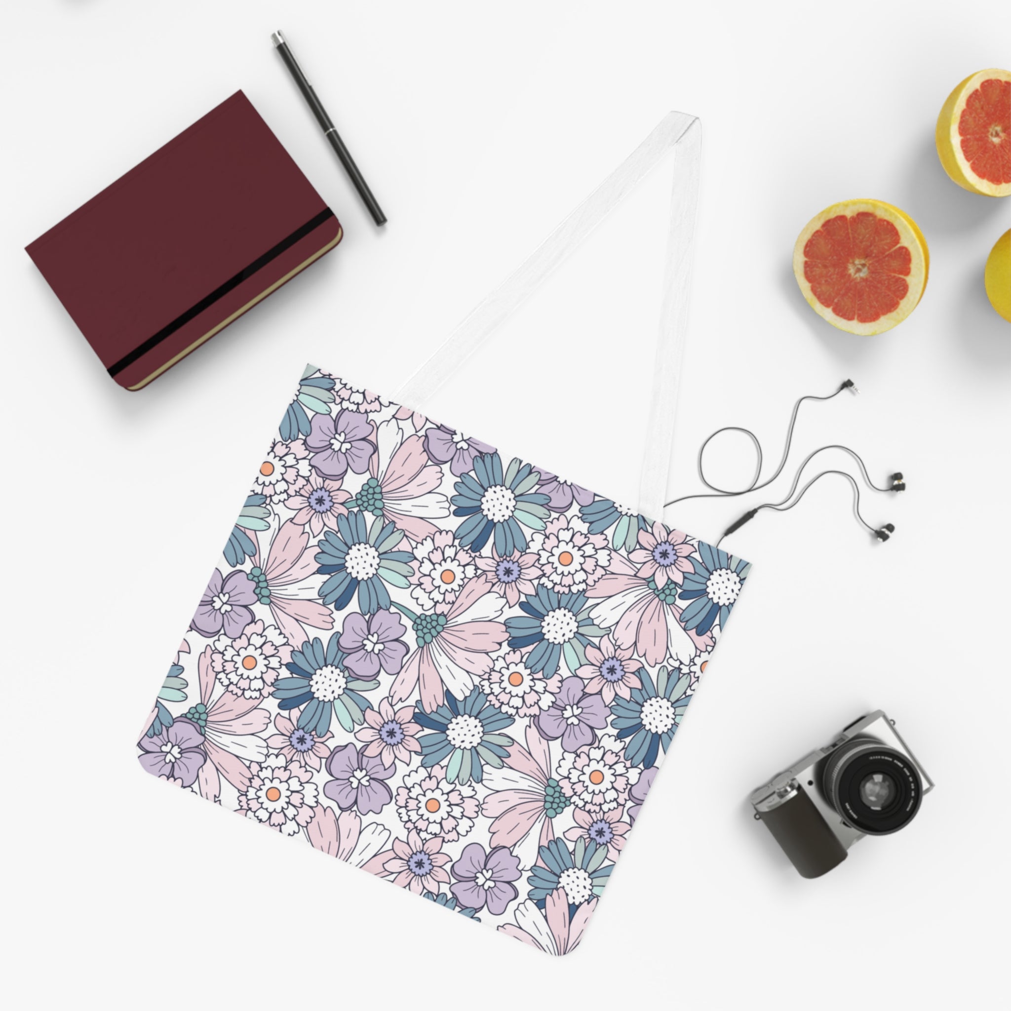Floral Meadow Shoulder Tote — Pastel Daisy All-Over Print