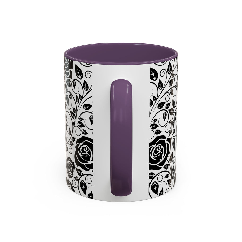 Black Rose Pattern Accent Coffee Mug — 11/15oz Ceramic Gift