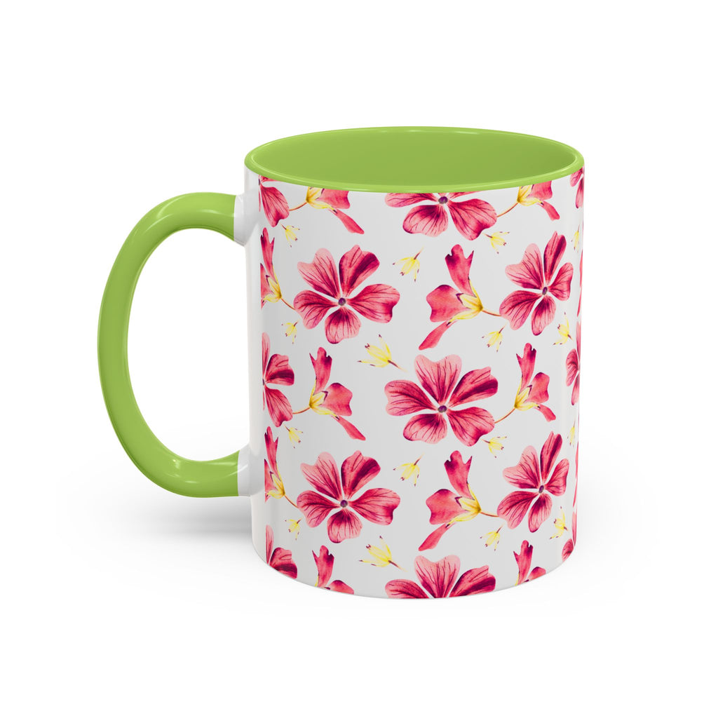 Pink Floral Accent Coffee Mug – Watercolor Hibiscus Pattern (11/15 oz)