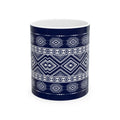 Navy Aztec Pattern Ceramic Mug — Geometric Tribal 11oz & 15oz