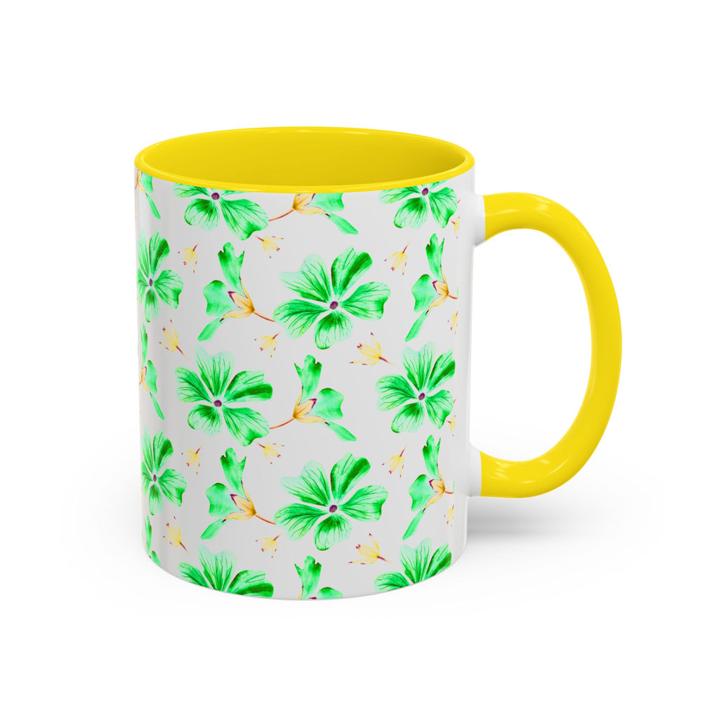 Green Watercolor Hibiscus Accent Coffee Mug – Tropical Floral Ceramic Mug