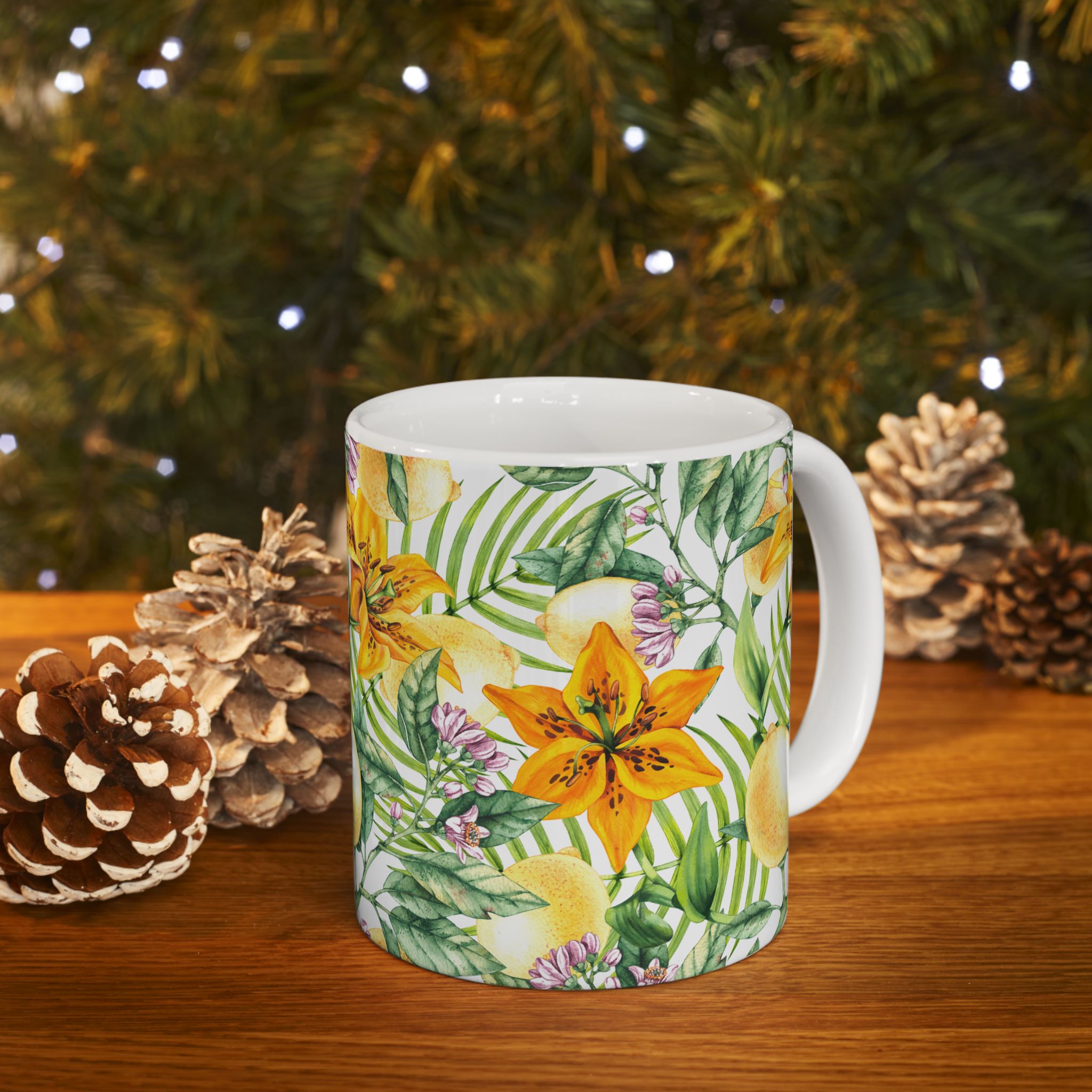 Citrus Lily Ceramic Mug — Tropical Floral Coffee Cup (11oz & 15oz)