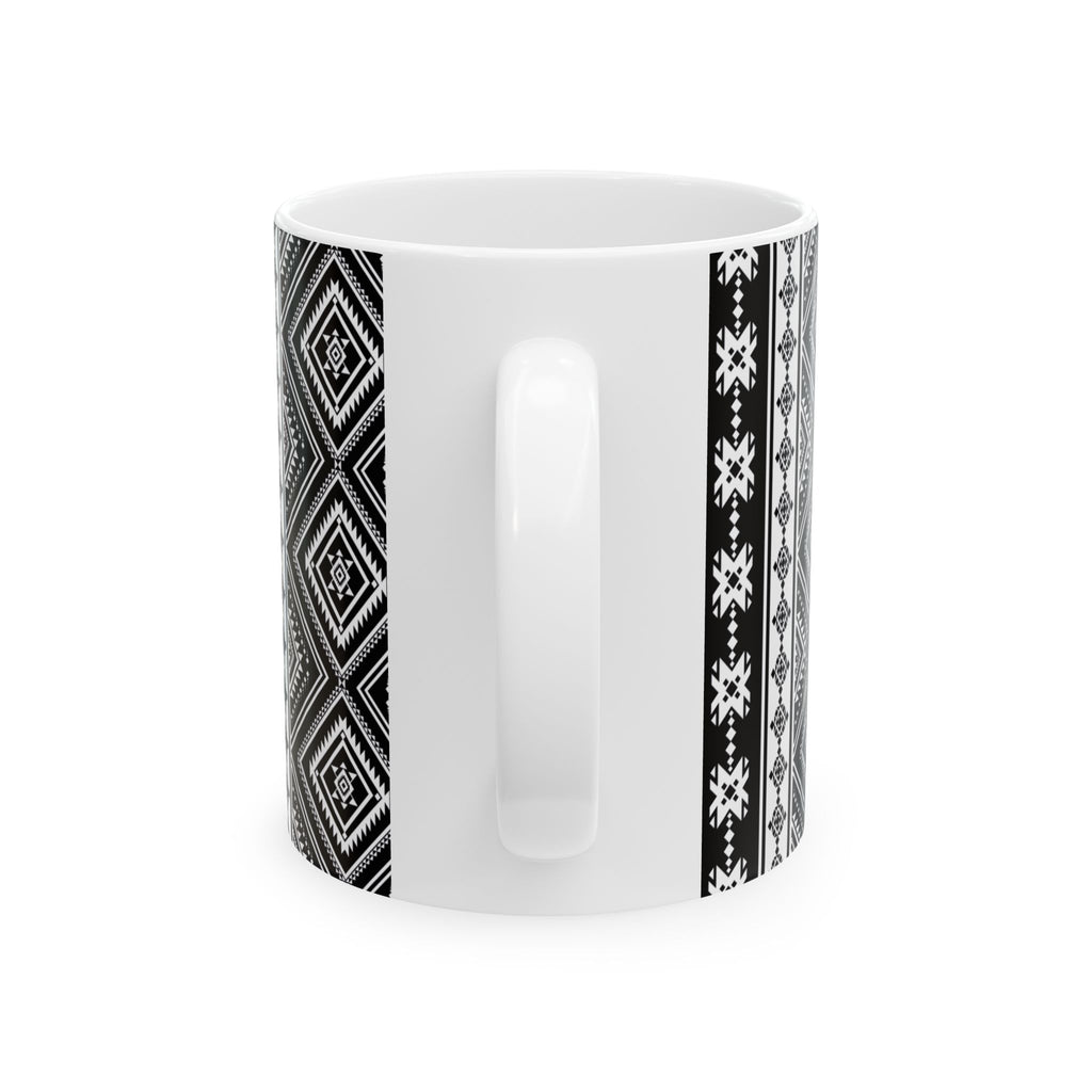Black & White Aztec Pattern Ceramic Mug — Geometric Tribal Design (11oz/15oz)