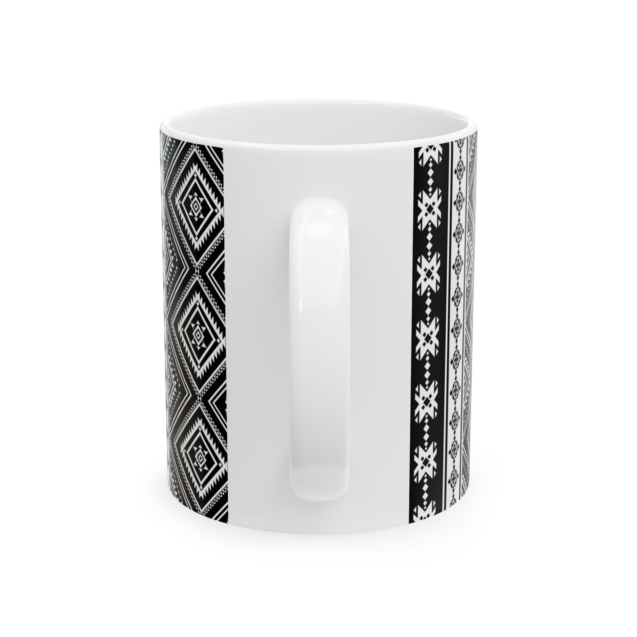 Black & White Aztec Pattern Ceramic Mug — Geometric Tribal Design (11oz/15oz)