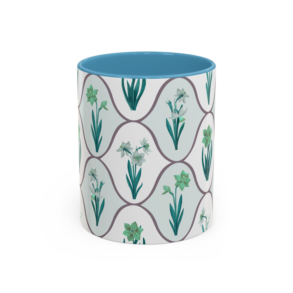 Floral Tile Accent Coffee Mug — Green Botanical Pattern (11/15 oz)
