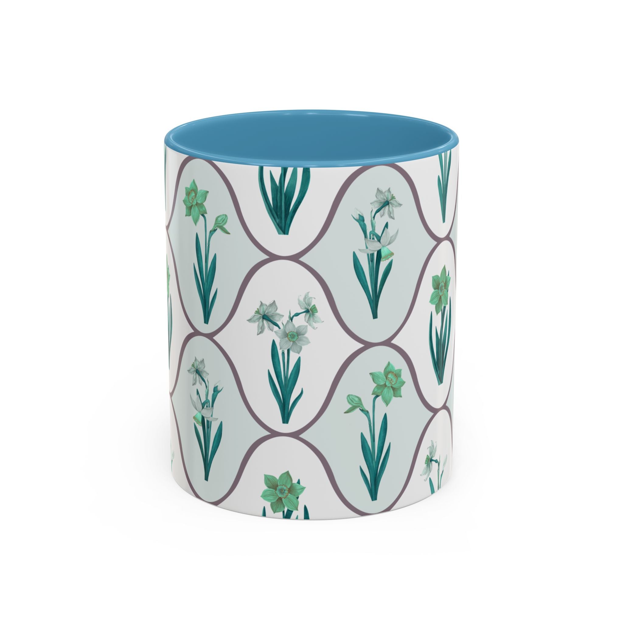 Floral Tile Accent Coffee Mug — Green Botanical Pattern (11/15 oz)