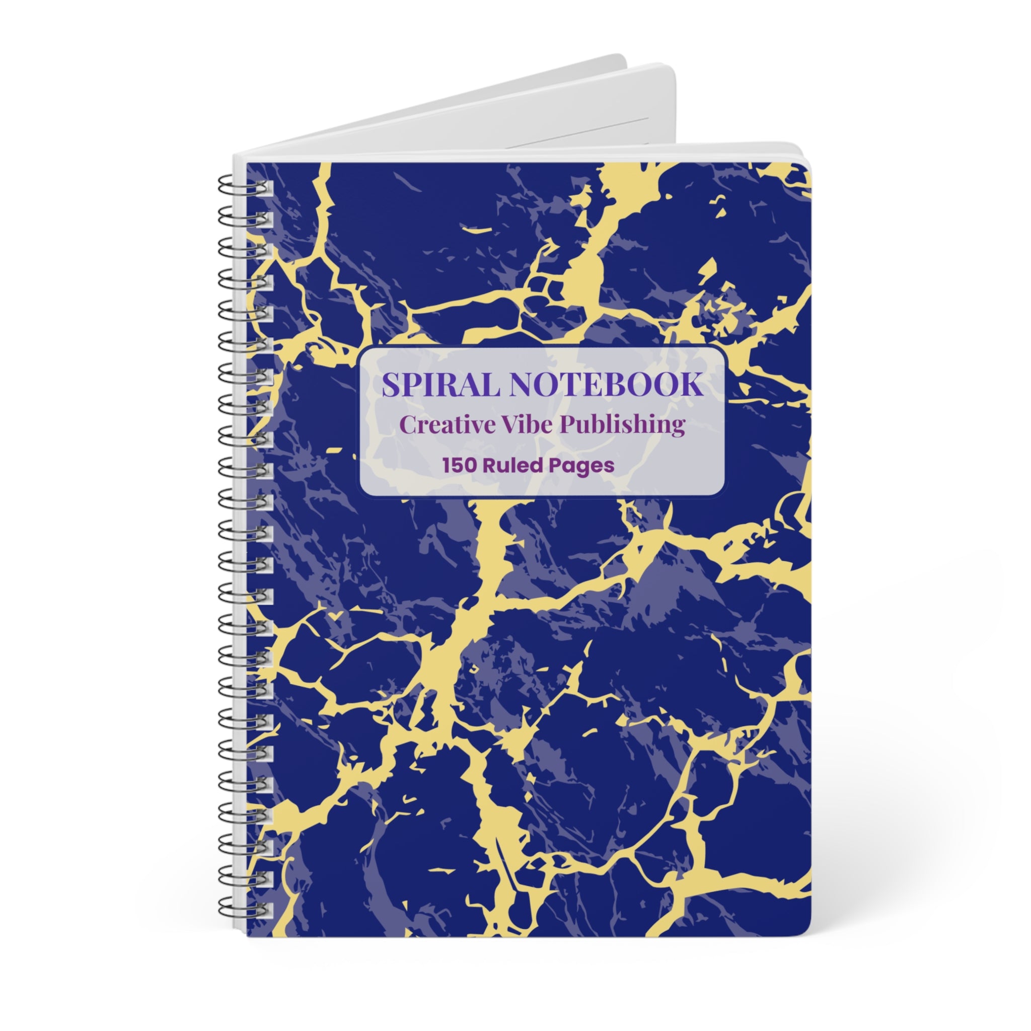 Marbled Navy & Gold Spiral Notebook — A5 Ruled Journal (150 Pages)