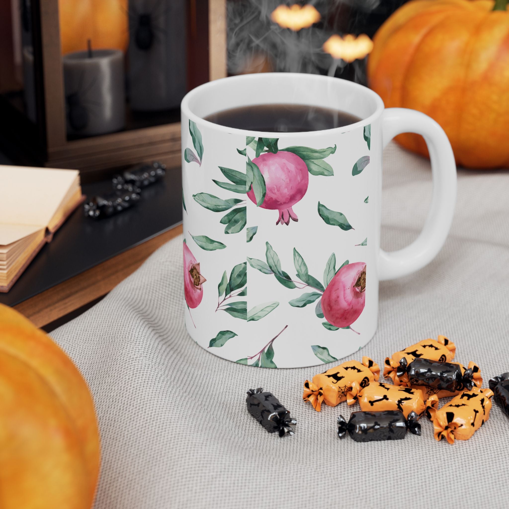 Pomegranate Watercolor Ceramic Mug — Floral Kitchen Coffee Cup (11oz & 15oz)