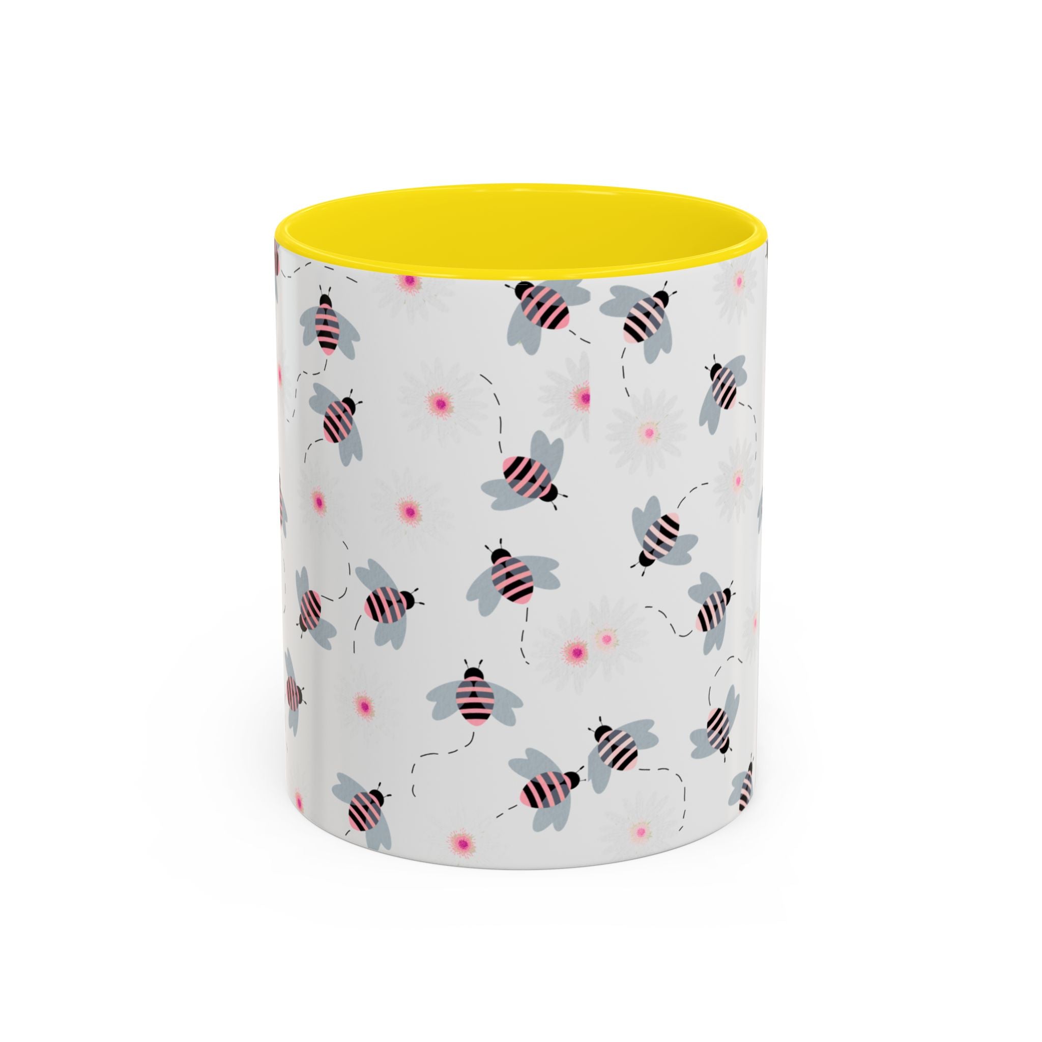 Bee Pattern Accent Coffee Mug — Cute Floral Honeybee Design, 11/15 oz