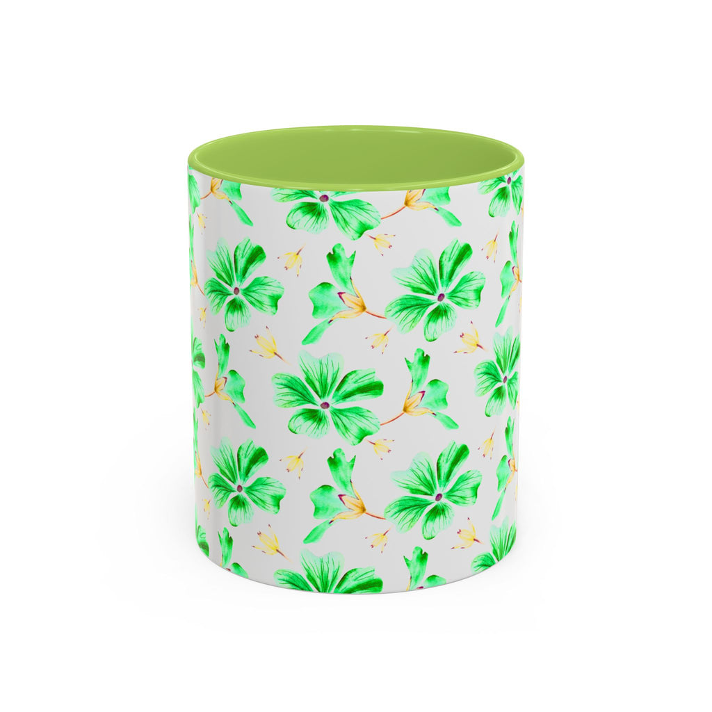 Green Watercolor Hibiscus Accent Coffee Mug – Tropical Floral Ceramic Mug
