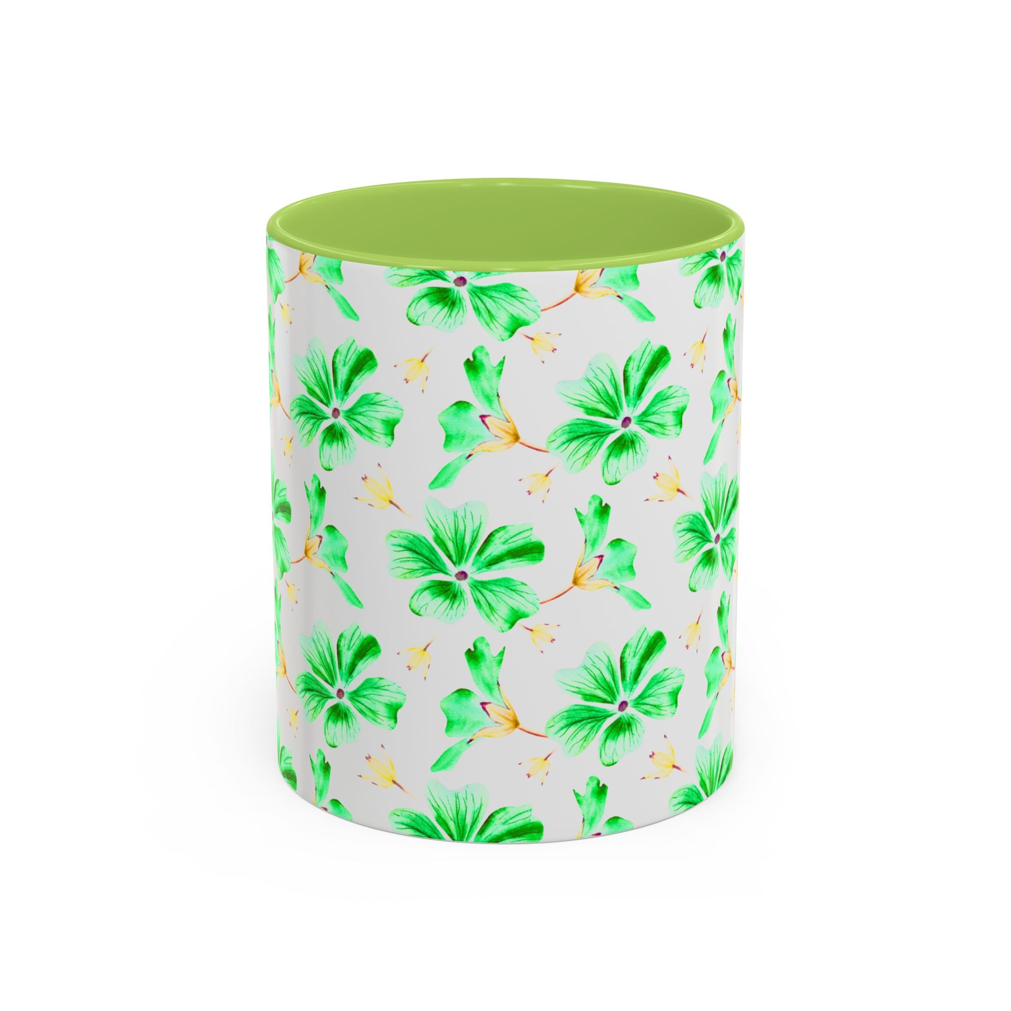 Green Watercolor Hibiscus Accent Coffee Mug – Tropical Floral Ceramic Mug