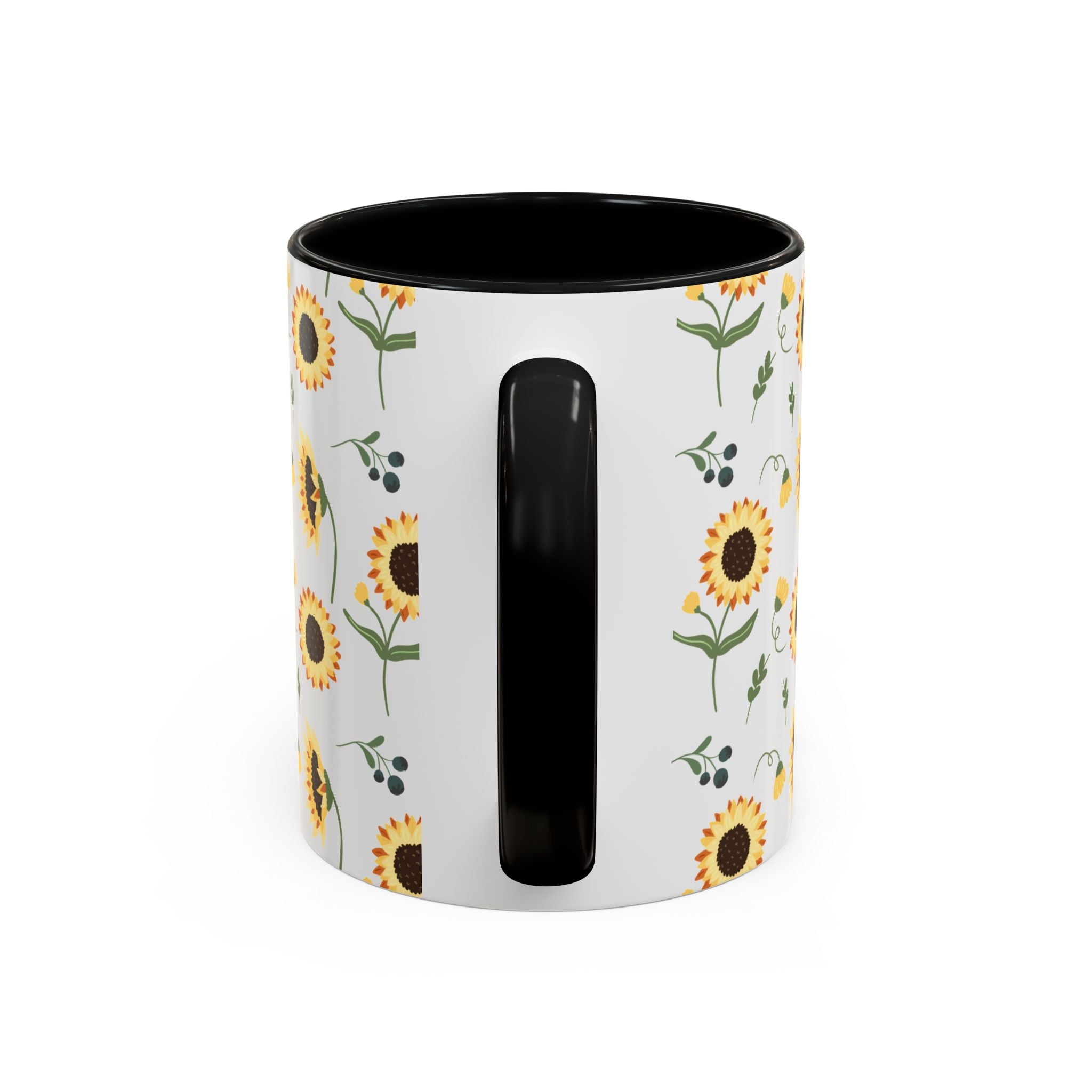 Sunflower Pattern Accent Coffee Mug — 11/15oz Ceramic Mug
