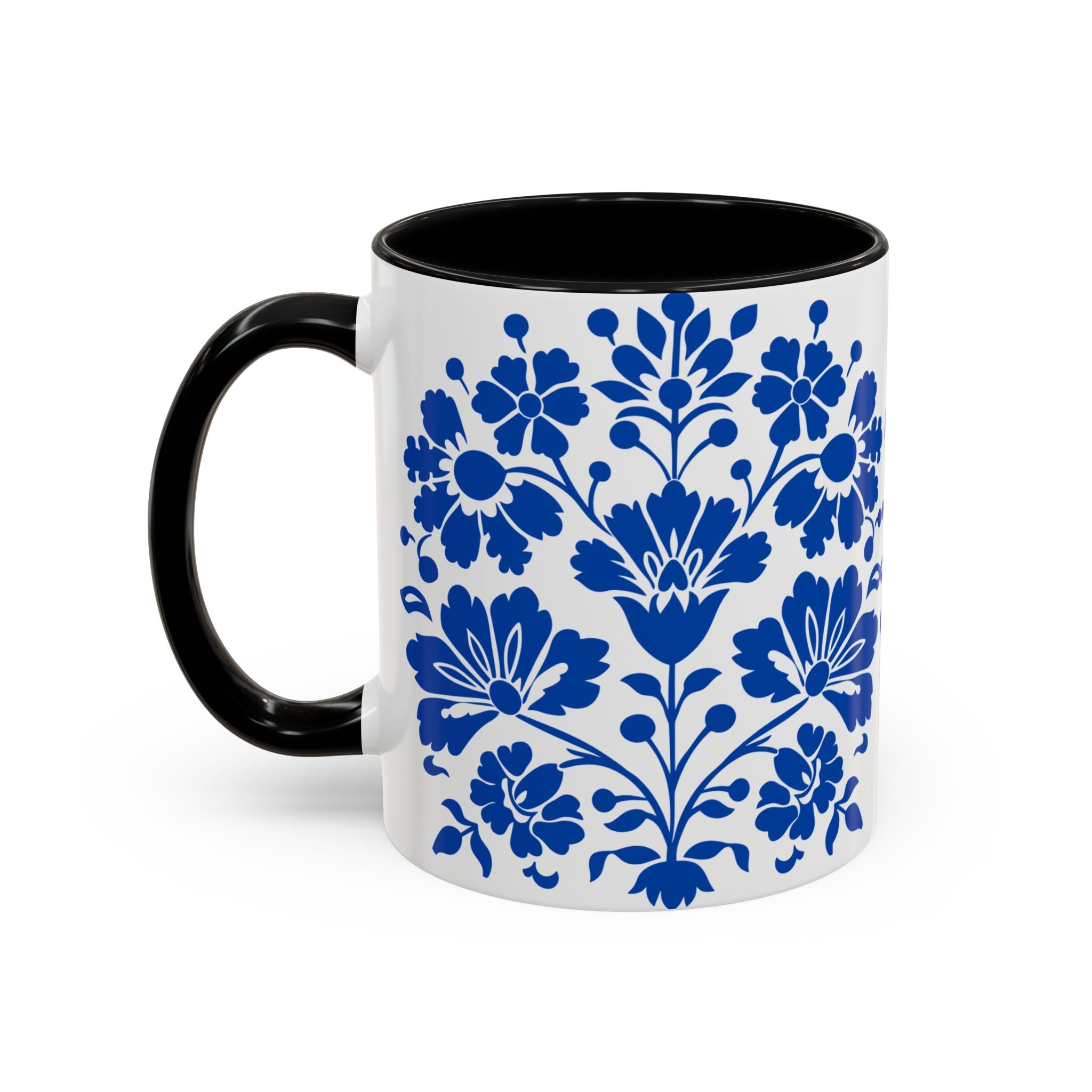 Blue Floral Accent Coffee Mug – Ceramic 11/15oz