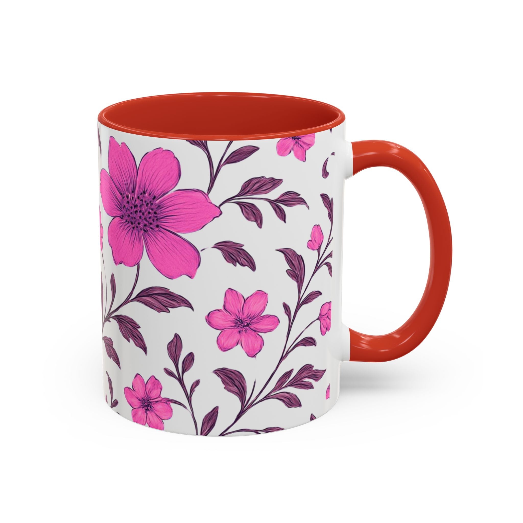 Pink Floral Accent Coffee Mug — 11/15oz