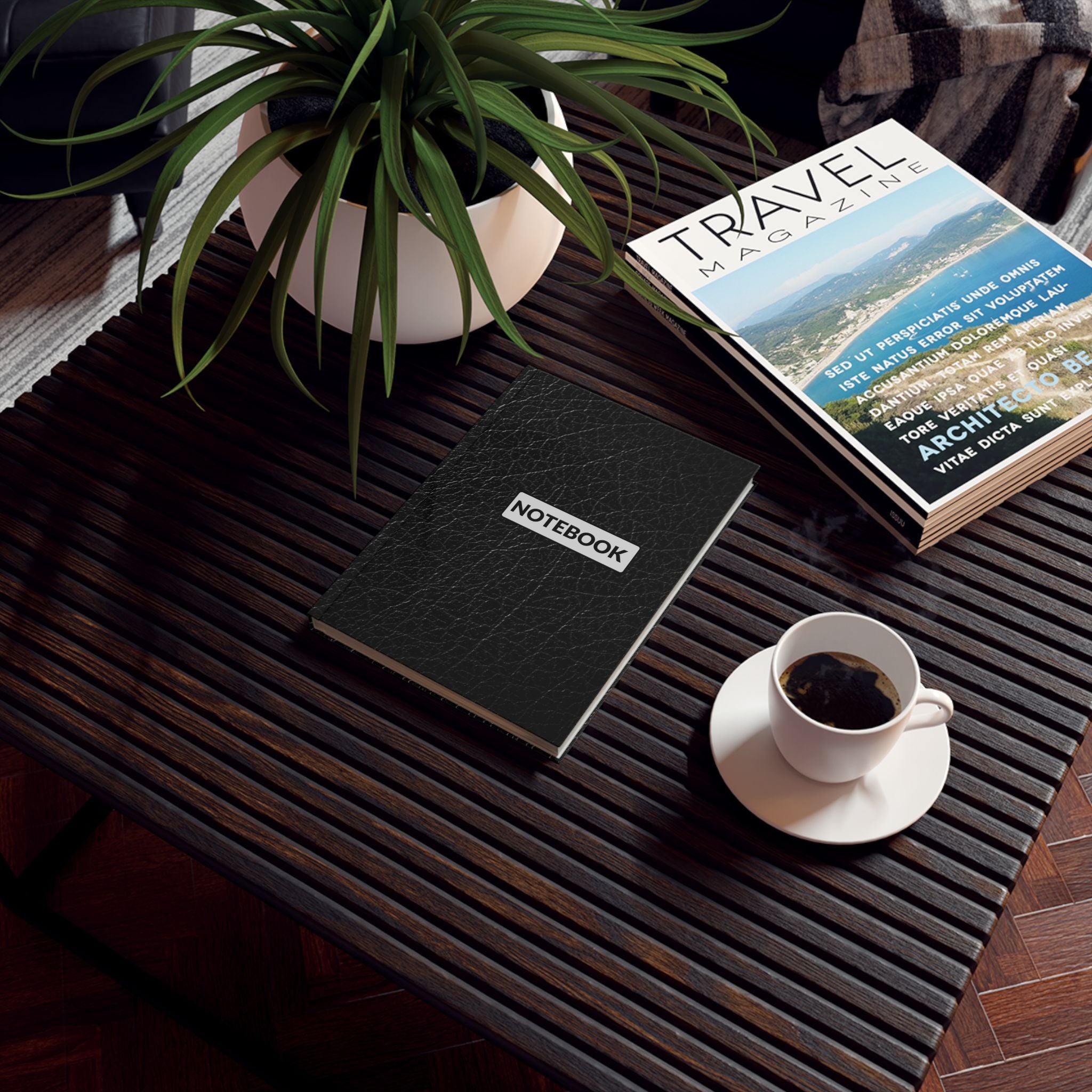 Hardback Notebook — Black Leather Look Journal with "NOTEBOOK" Cover