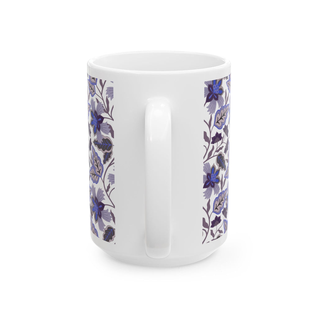 Floral Vine Ceramic Mug — Blue Vintage Pattern (11oz & 15oz)