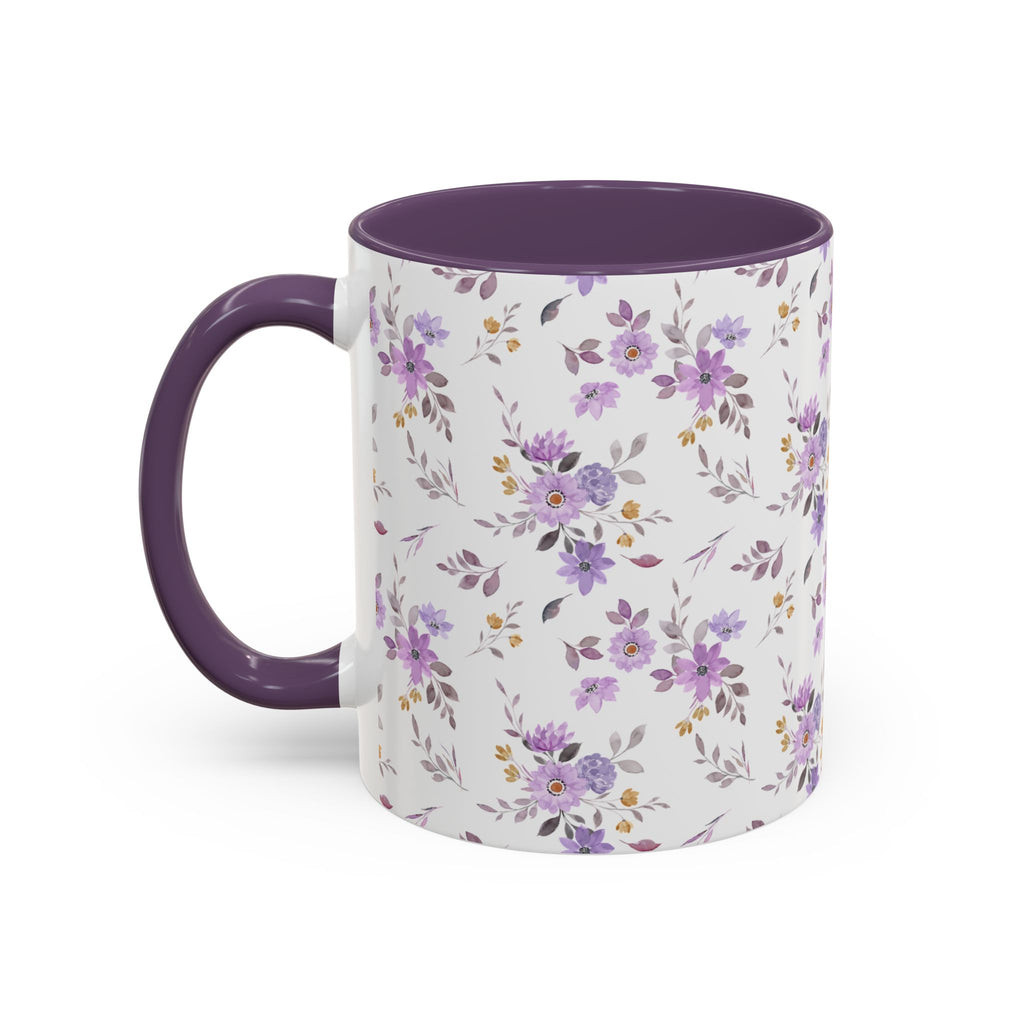 Floral Lavender Accent Coffee Mug — Purple Vintage Rose Pattern (11/15oz)