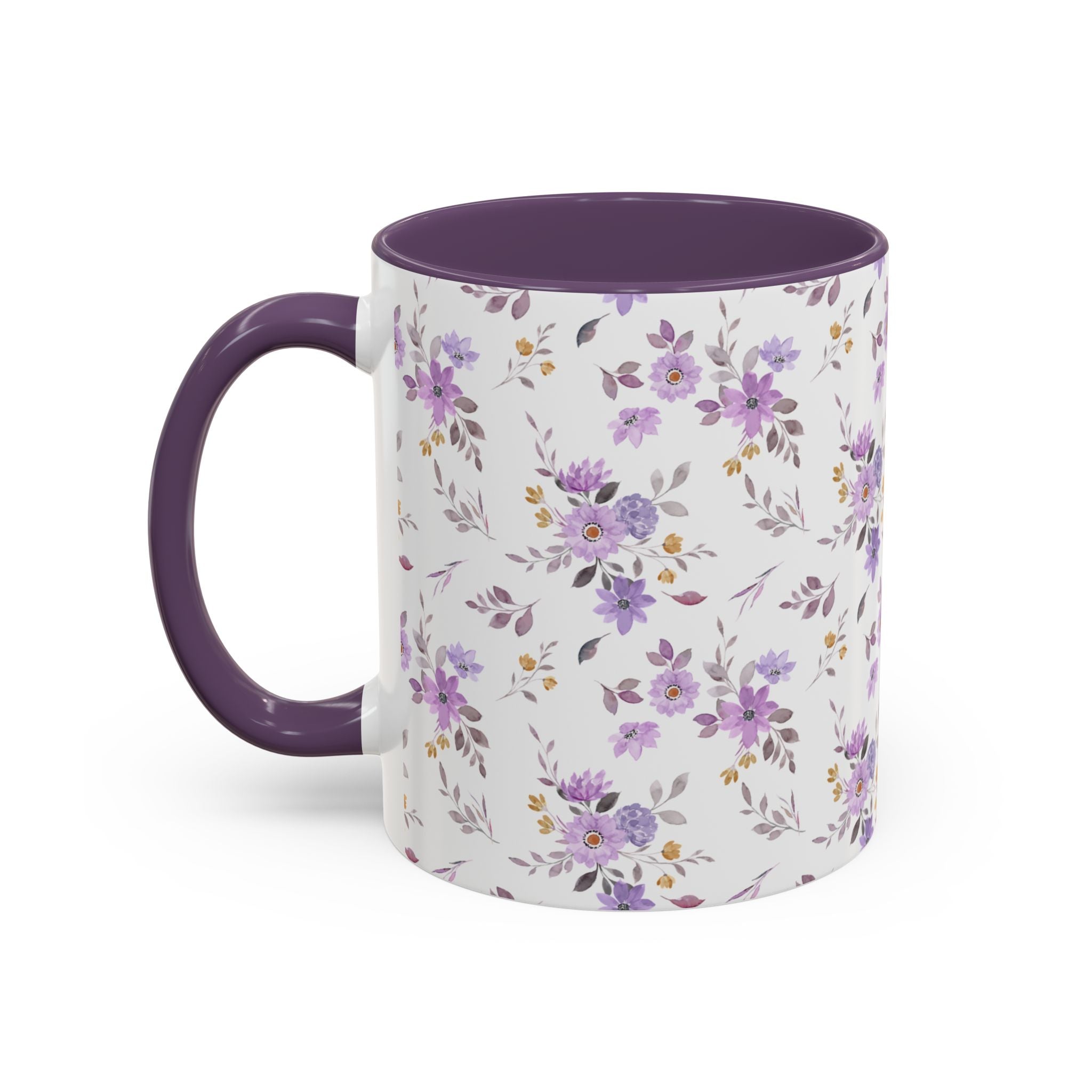 Floral Lavender Accent Coffee Mug — Purple Vintage Rose Pattern (11/15oz)