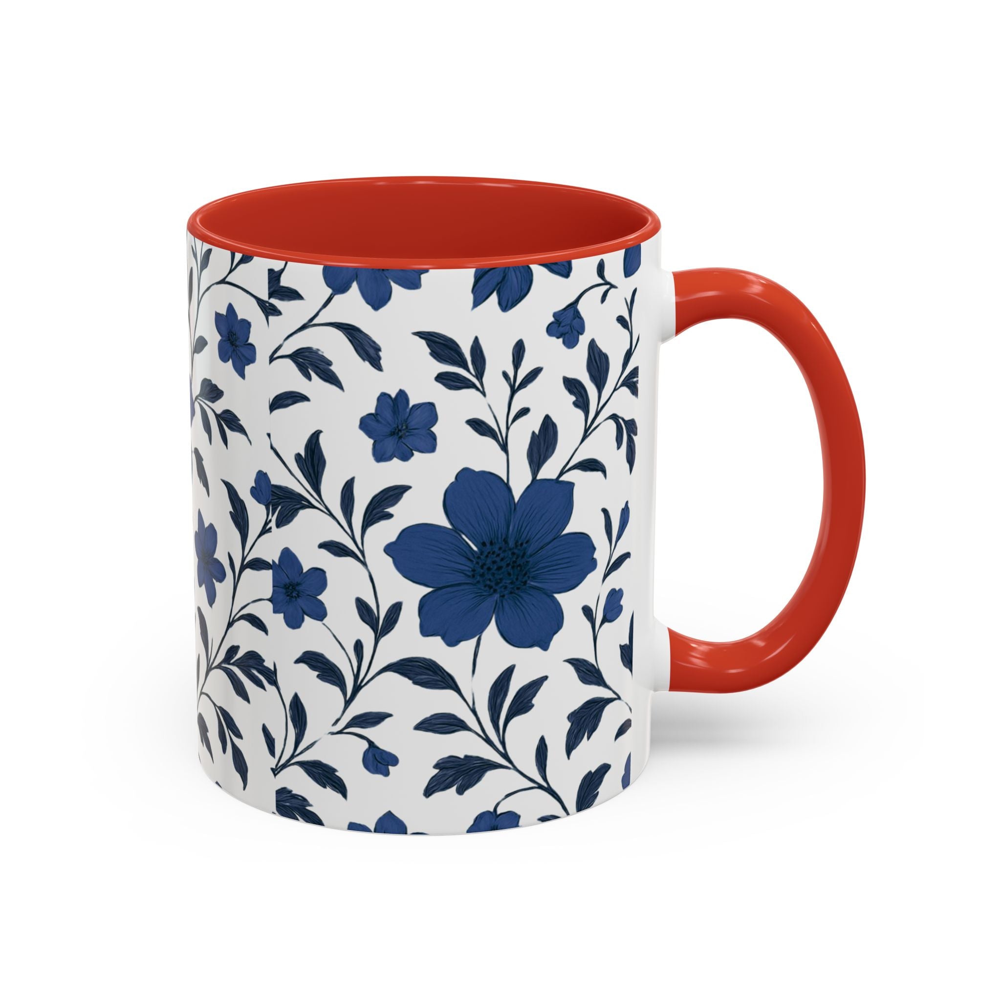 Blue Floral Accent Coffee Mug — Navy Blossom Pattern (11/15 oz)