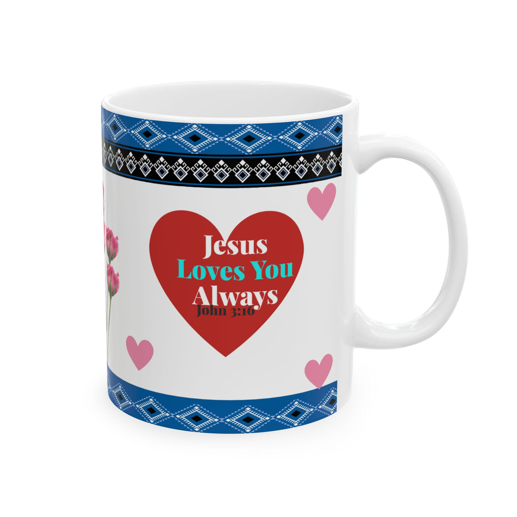 Valentine Floral Ceramic Mug (11oz & 15oz) — Pink Roses, Hearts & Love Design