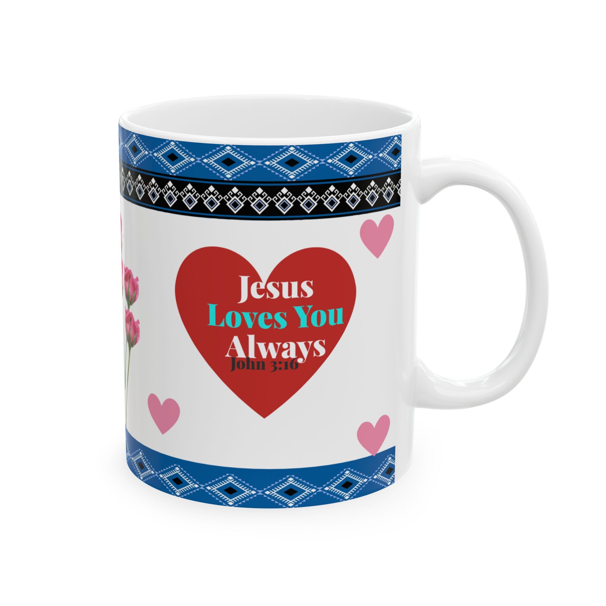 Valentine Floral Ceramic Mug (11oz & 15oz) — Pink Roses, Hearts & Love Design