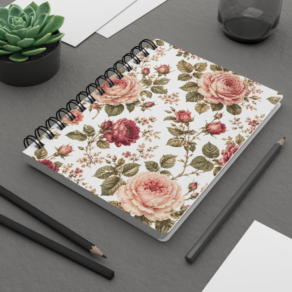 Floral Rose Spiral Journal — Vintage Pink Bouquet Notebook